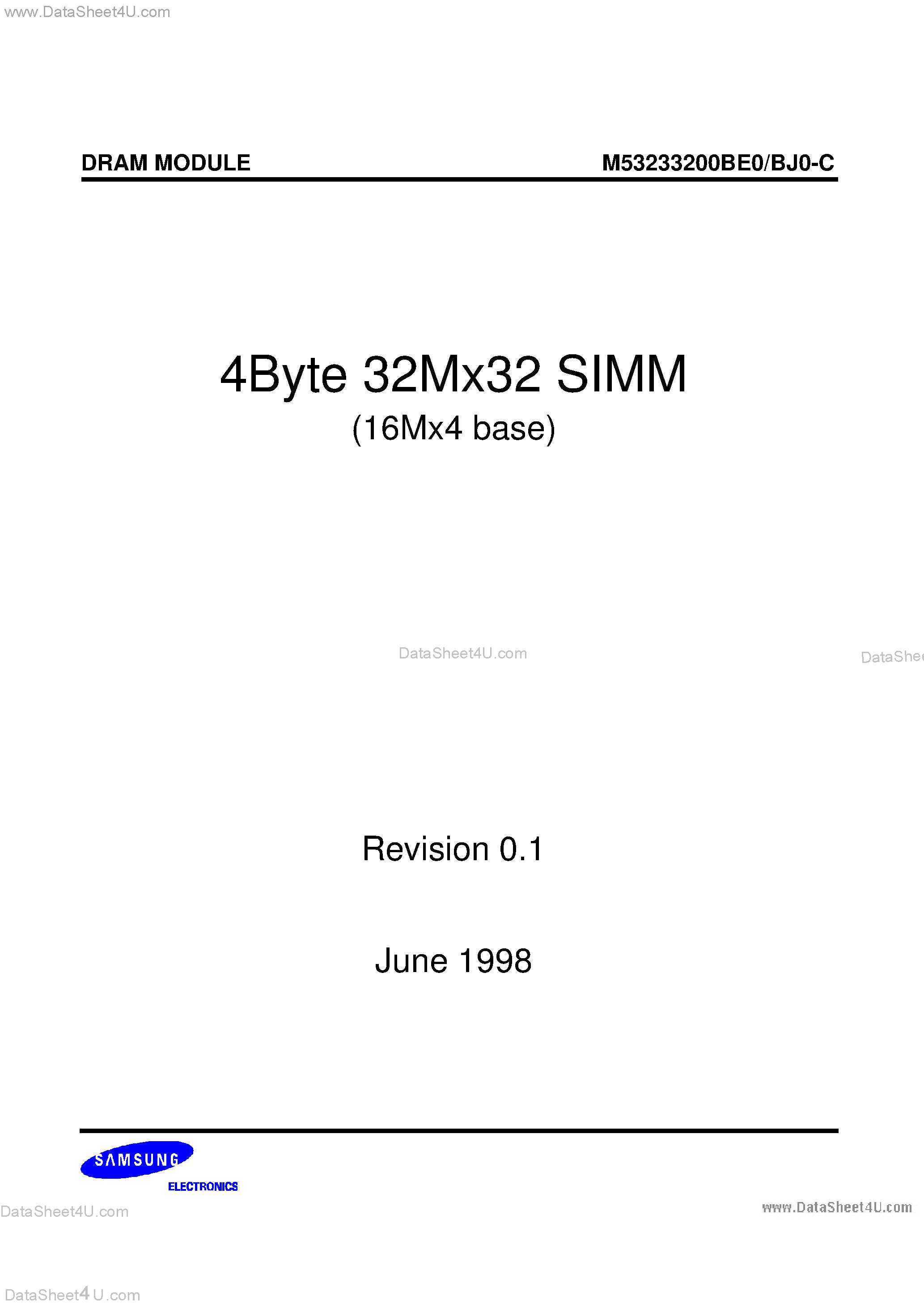 Даташит M53233200BE0 - (M53233200BE0/BJ0-C) DRAM Module страница 1