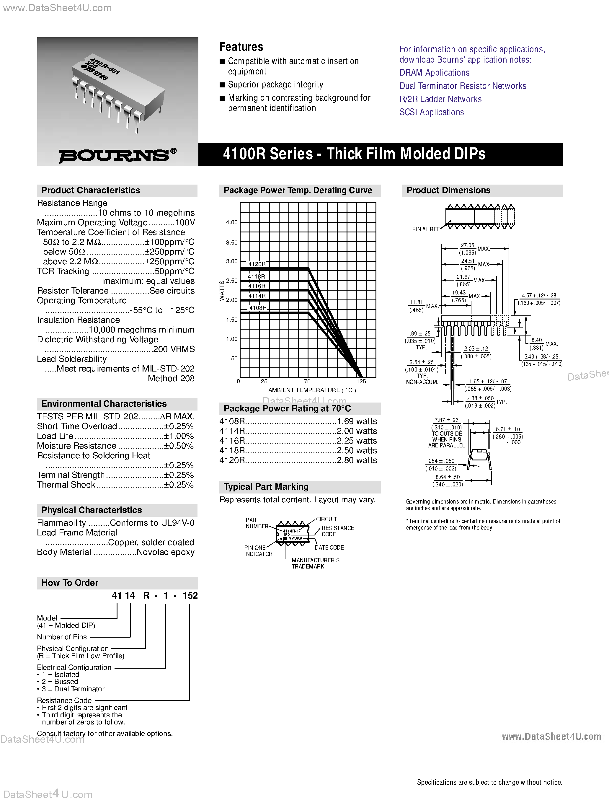 Datasheet 4114R-x-xx - 4100R Series - Thick Film Molded DIPs page 1