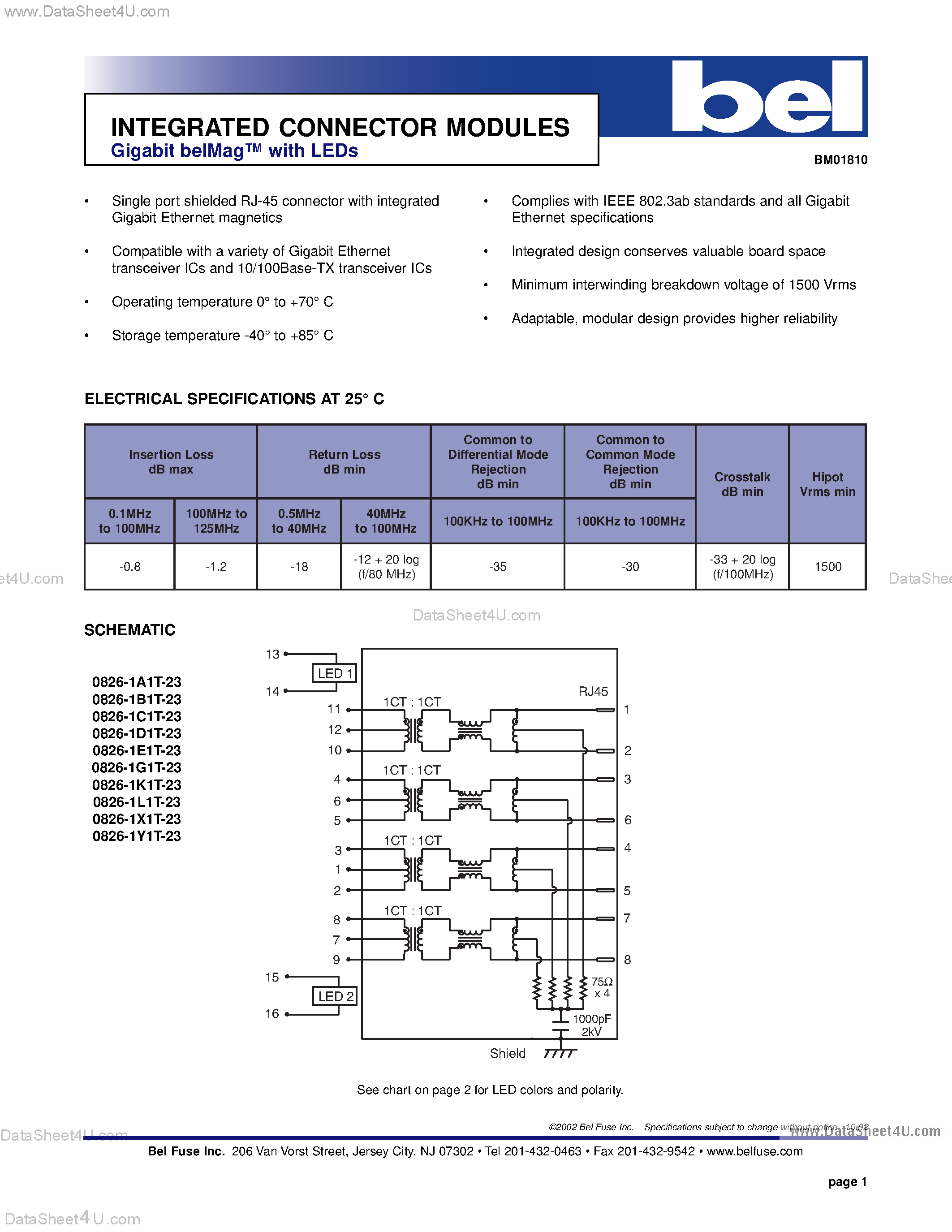 Datasheet 0826-1X1T-23 - (0826-xxxx-23) INTEGRATED CONNECTOR MODULES Gigabit belMag with LEDs page 2