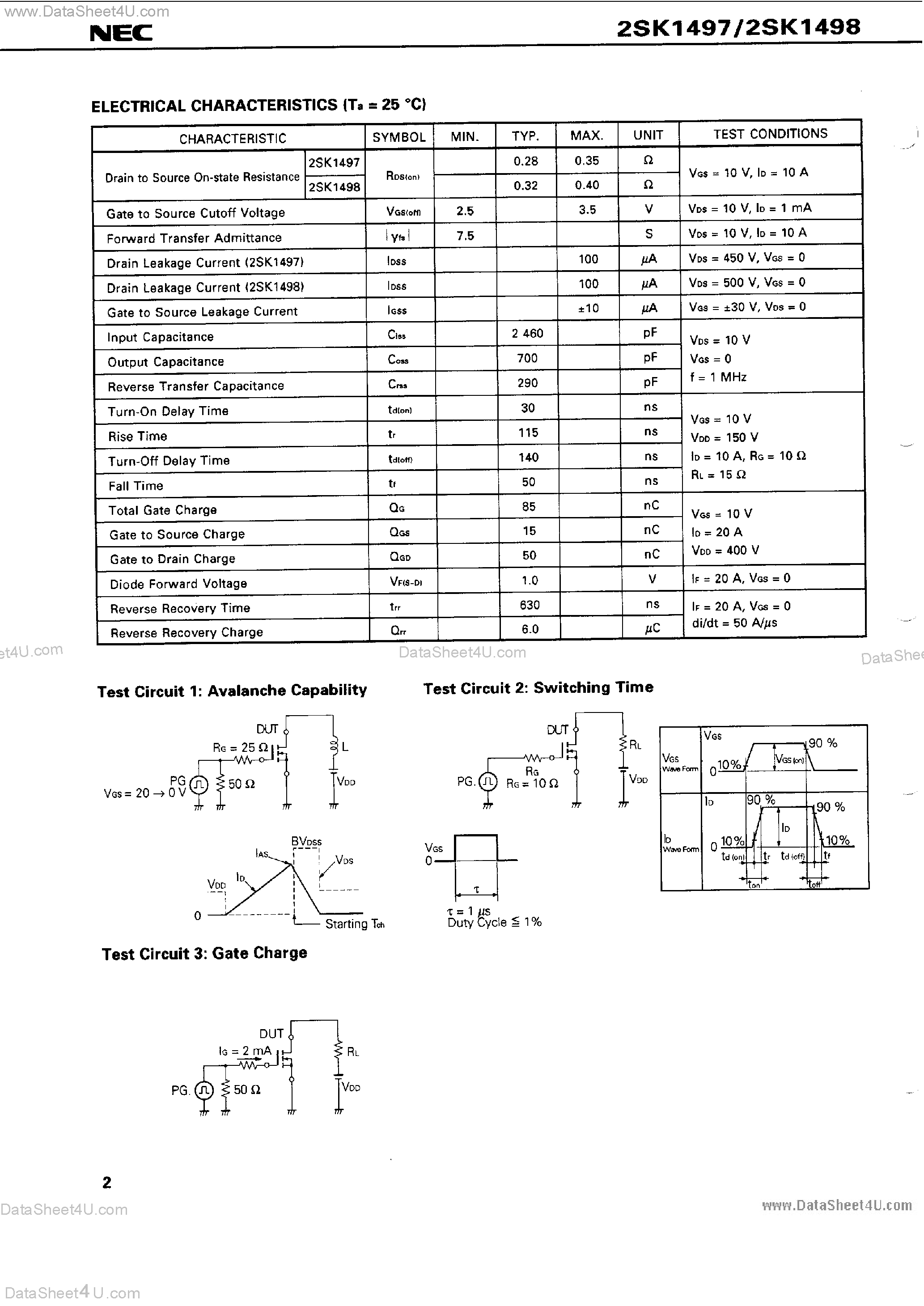 Даташит 2SK1497 - (2SK1497 / 2SK1498) MOS Field Effect Power Transistors страница 2