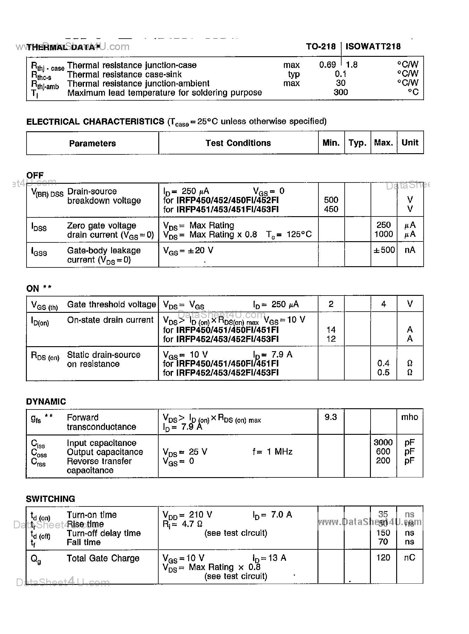Datasheet IRFP450 - (IRFP450 - IRFP453) N-Channel Enhancement Mode Power MOS Transistors page 2