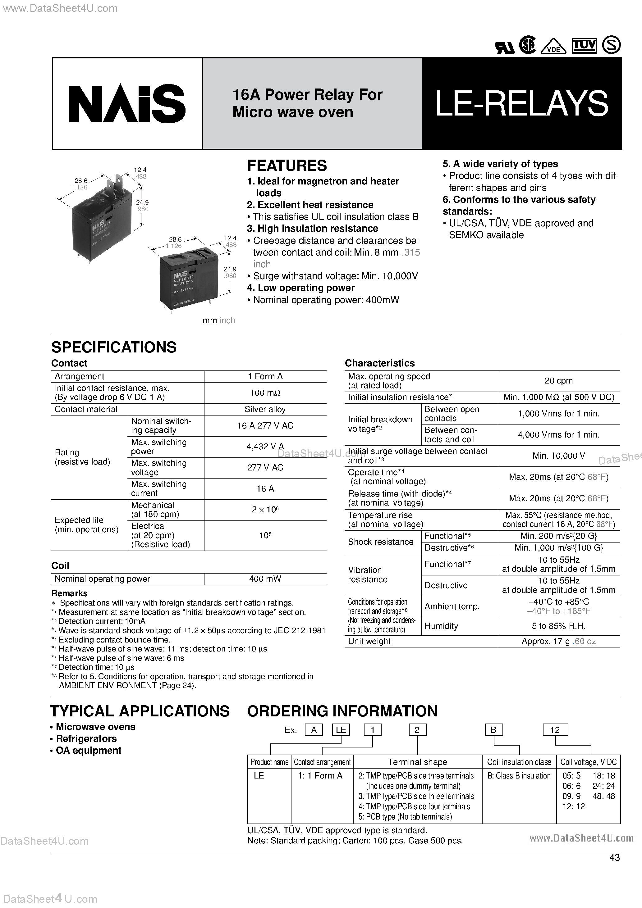Datasheet ALE14B05 - (LE Relays) Mechanical Relay page 1