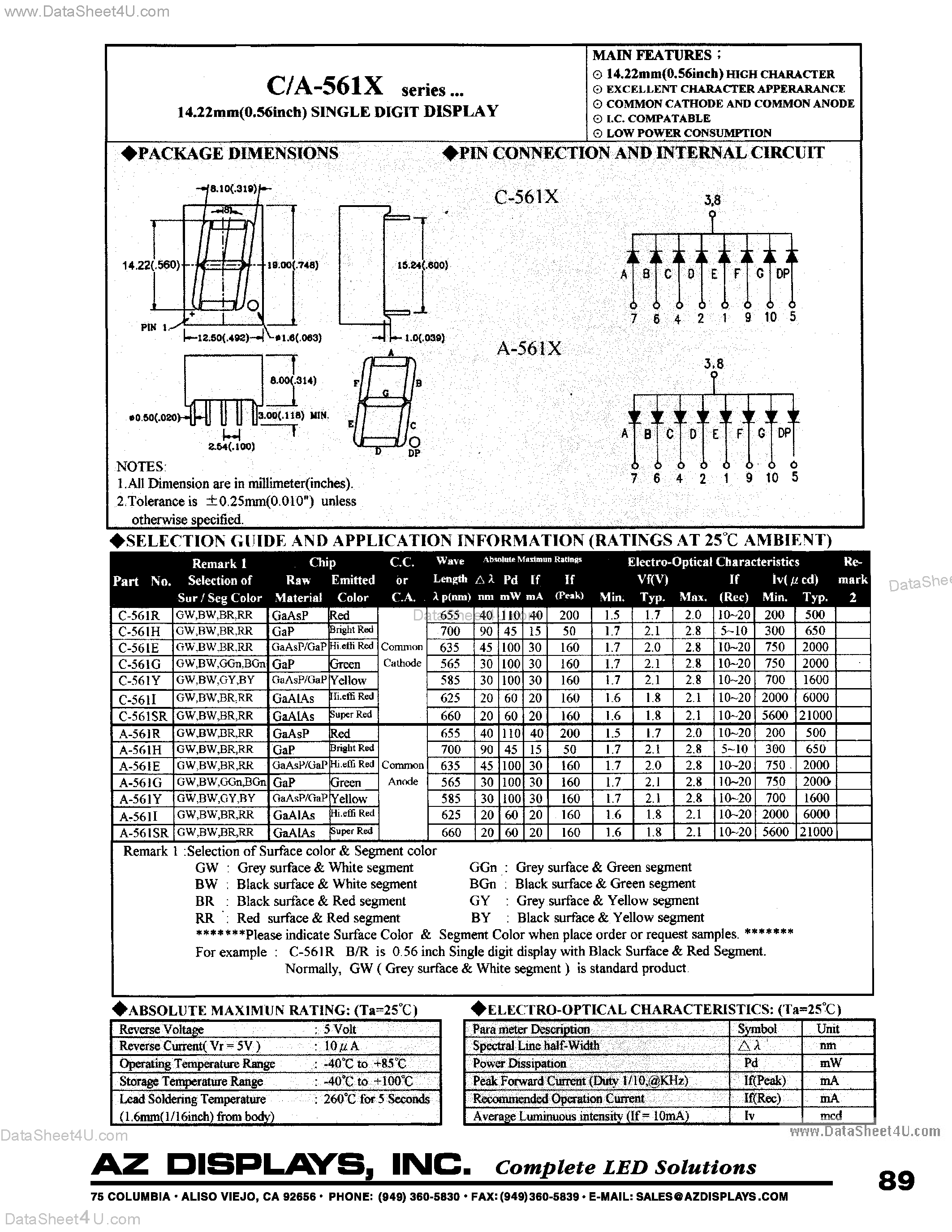 Datasheet C-561I - (C-561x) LED Display page 1