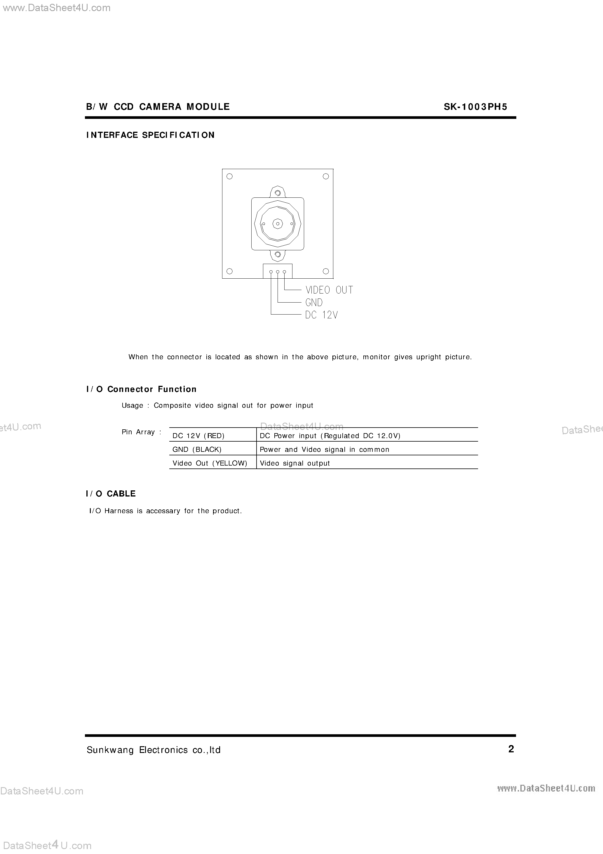 Даташит SK-1003PH5 - B/W CCD Camera Module страница 2