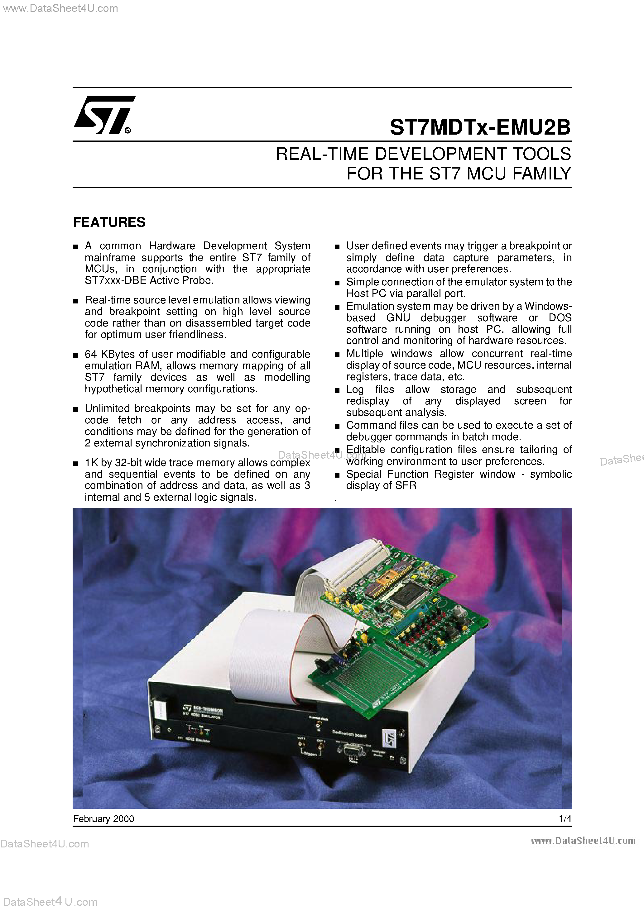 Datasheet ST7MDT1-EMU2B - REAL-TIME DEVELOPMENT TOOLS FOR THE ST7 MCU FAMILY page 1