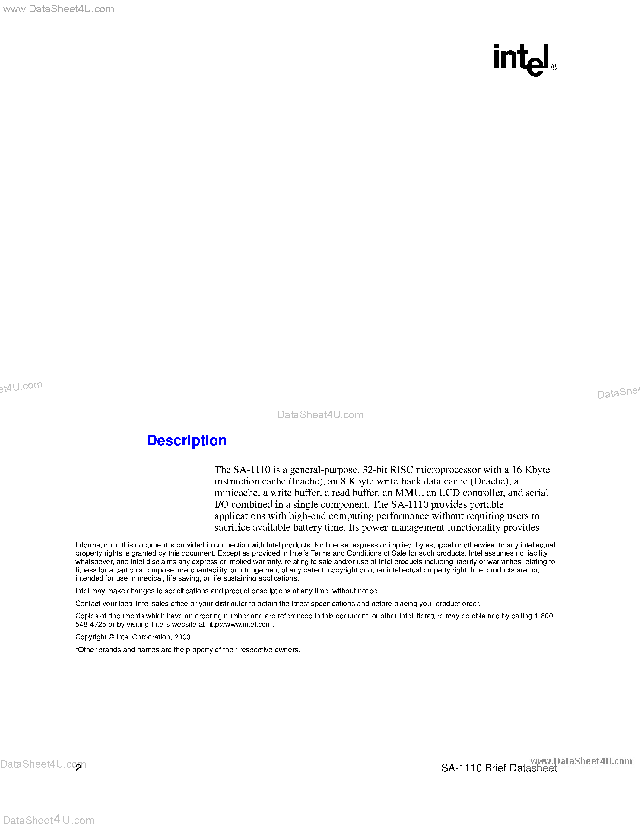 Datasheet SA-1110 - Intel-R StrongARM SA-1110 Microprocessor page 2