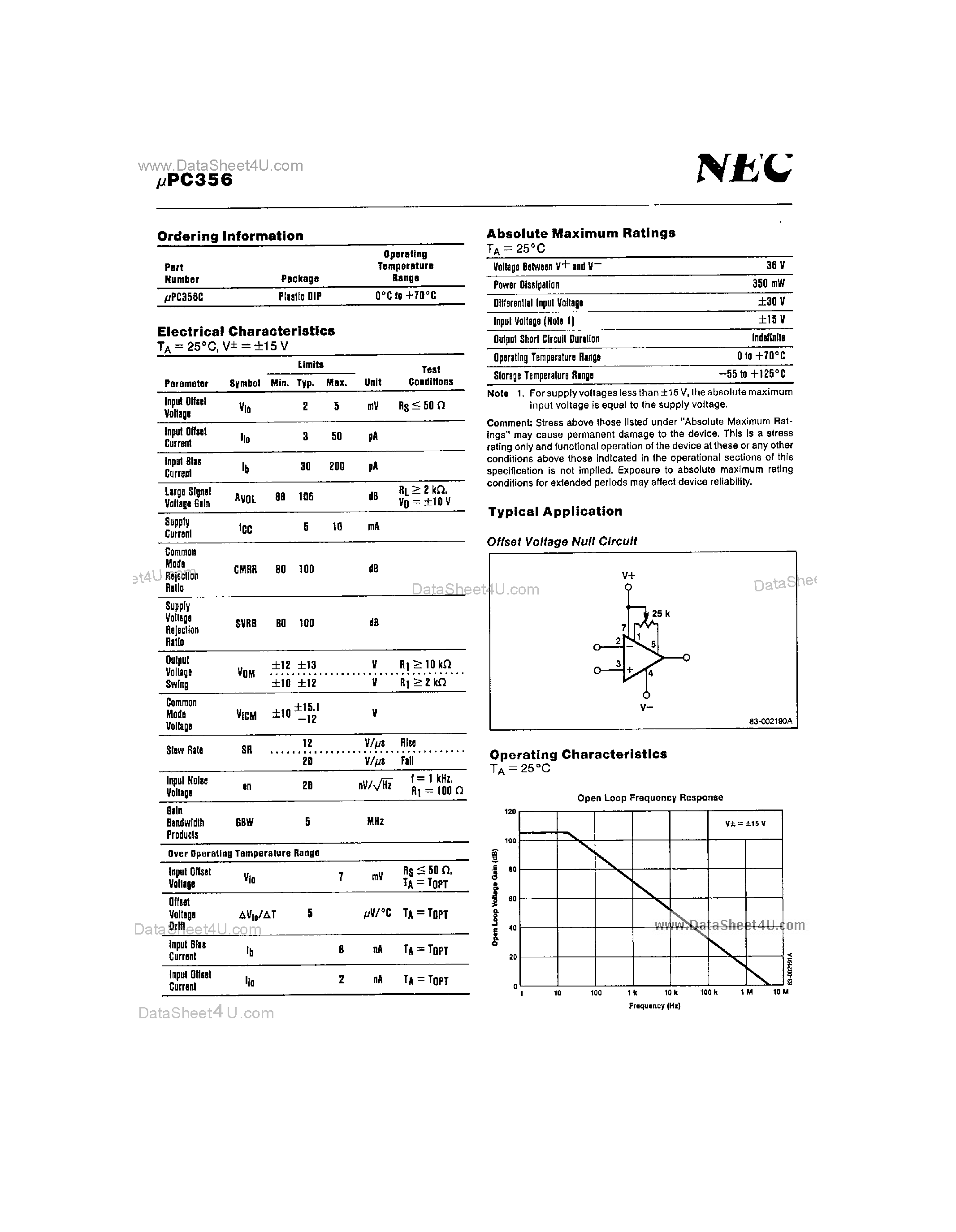 Даташит UPC356 - J-FET Input Operational Amplifier страница 2