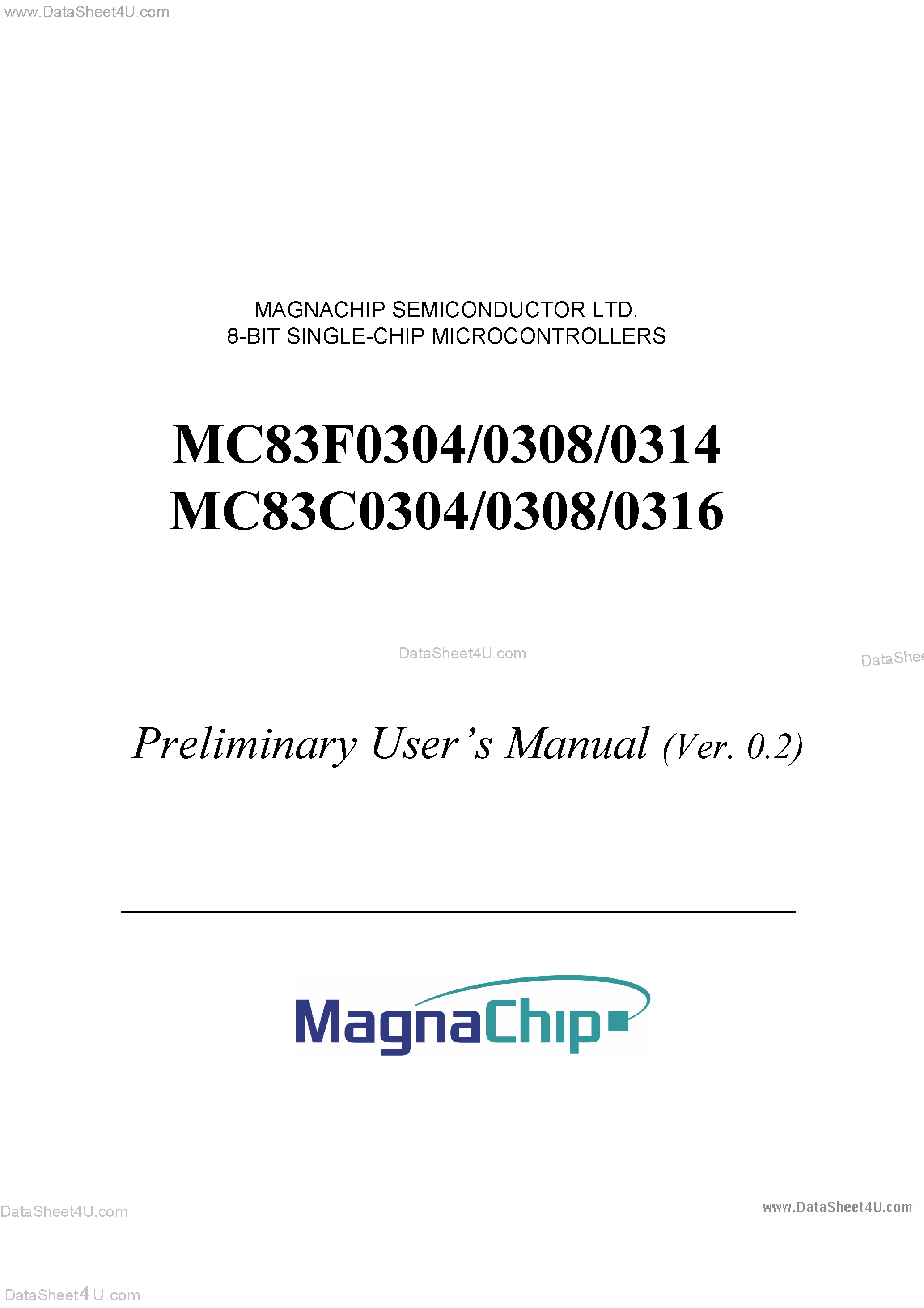 Datasheet MC83C0304 - (MC83C0xxx / MC83F0xxx) 8-Bit Microcontrollers page 1