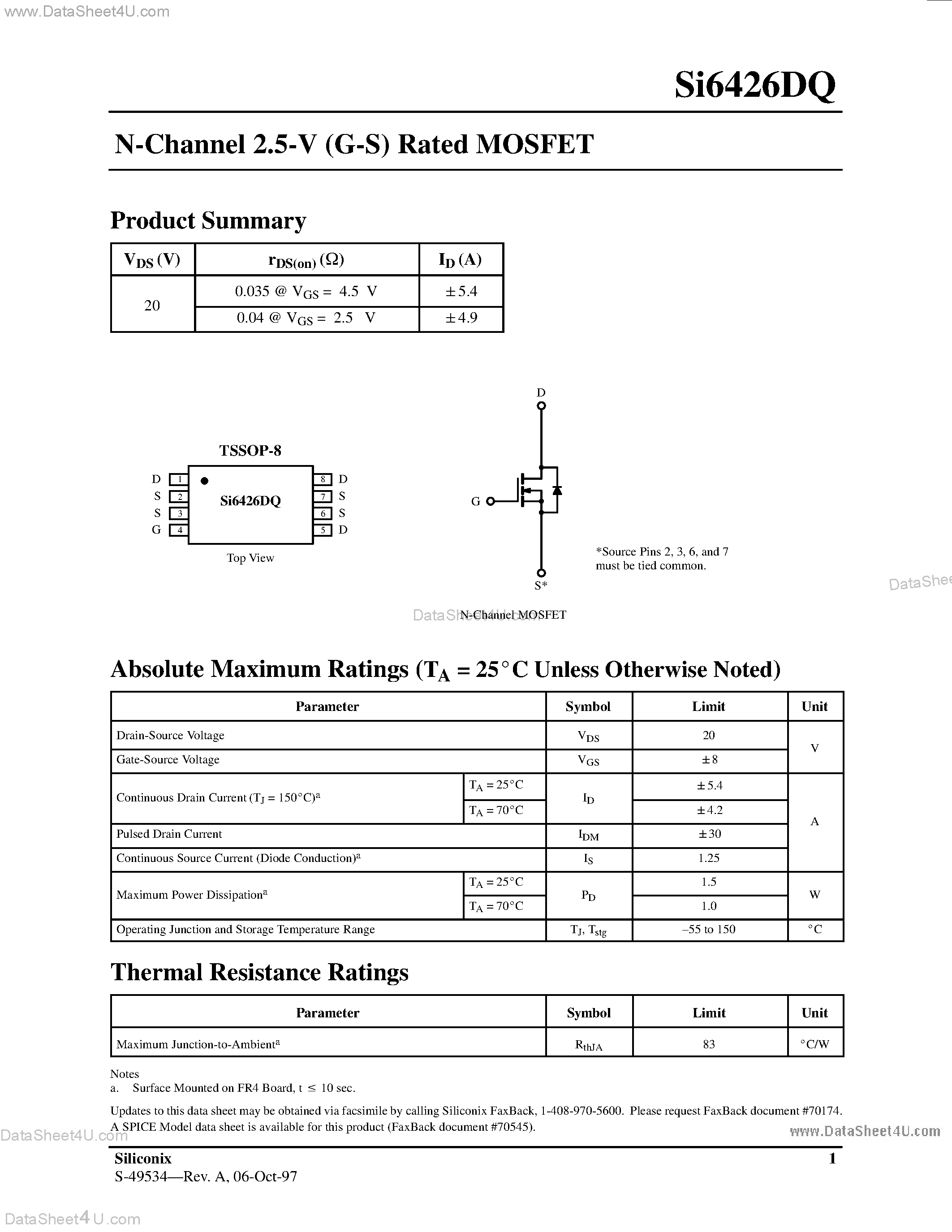 Даташит SI426DQ - N-Channel 2.5-V (G-S) Rated MOSFET страница 1