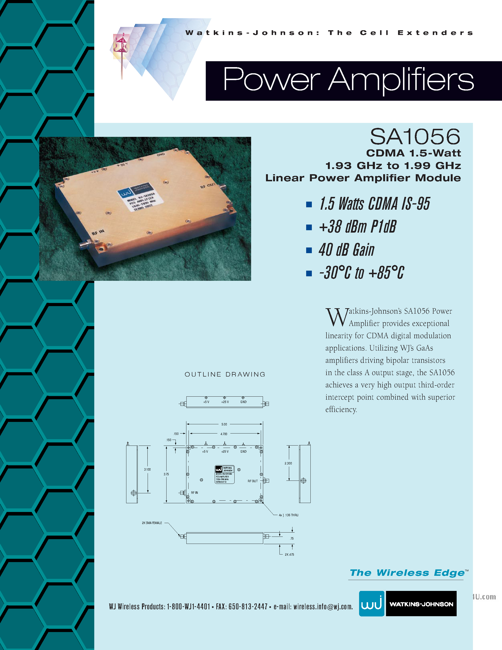 Даташит SA1056 - CDMA 1.5-Watt 1.93 GHz to 1.99 GHz Linear Power Amplifier Module страница 1
