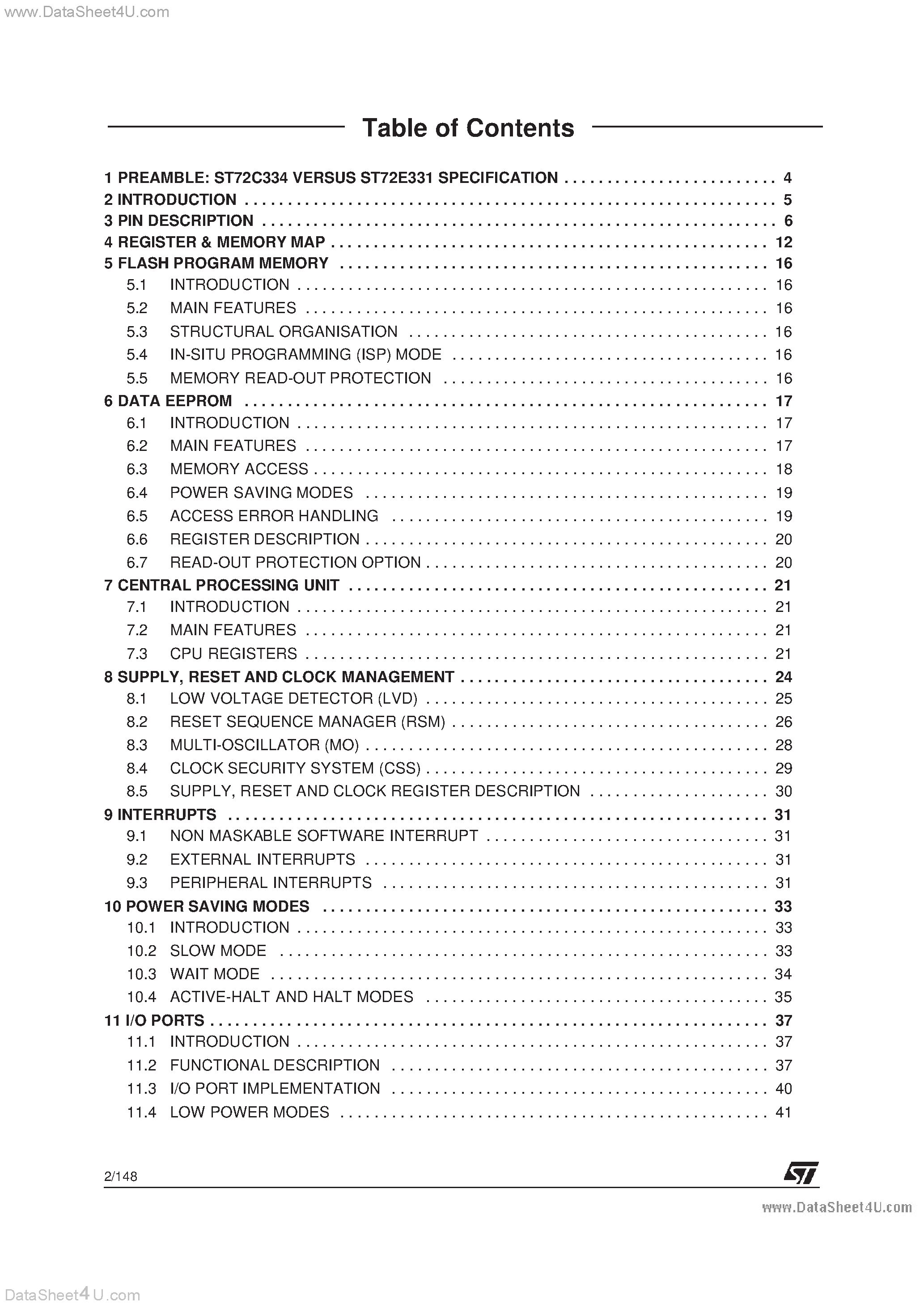 Datasheet ST72124J - (ST72314J / ST72124J / ST72334J) 8-BIT MCU page 2