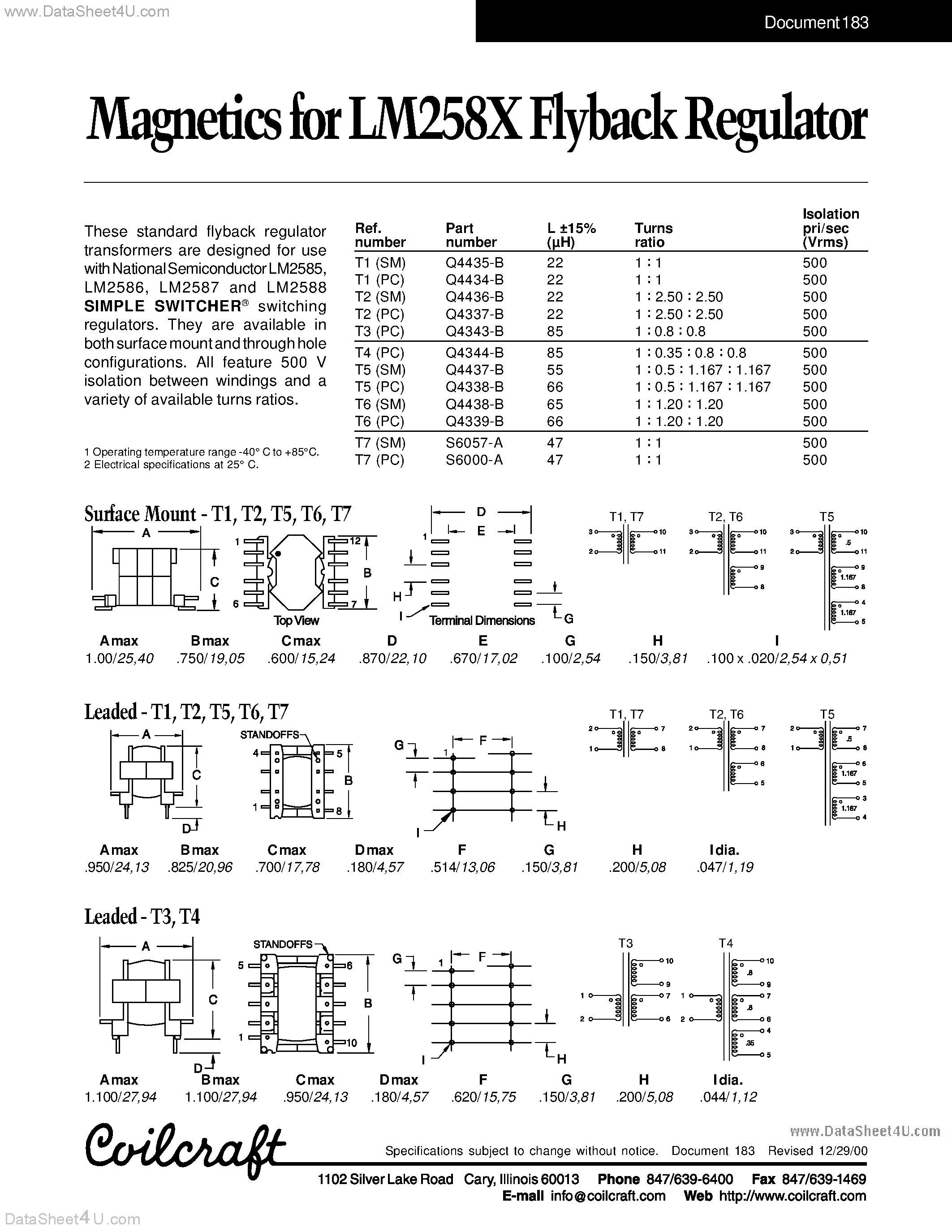 Datasheet Q4337-B - (Q43xx4-B) Transformer page 1