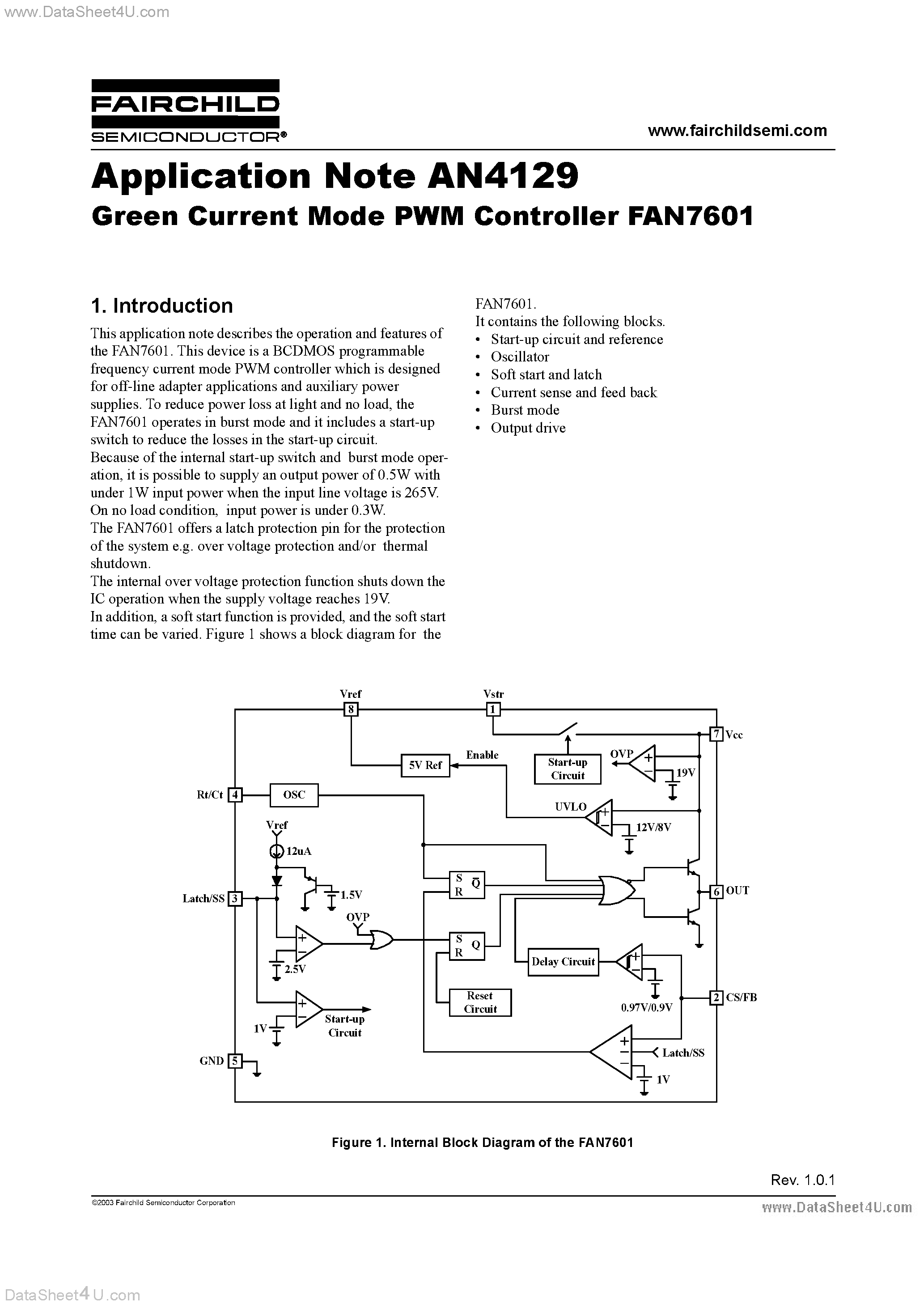 Datasheet AN4129 - Green Current Mode PWM Controller FAN7601 page 1