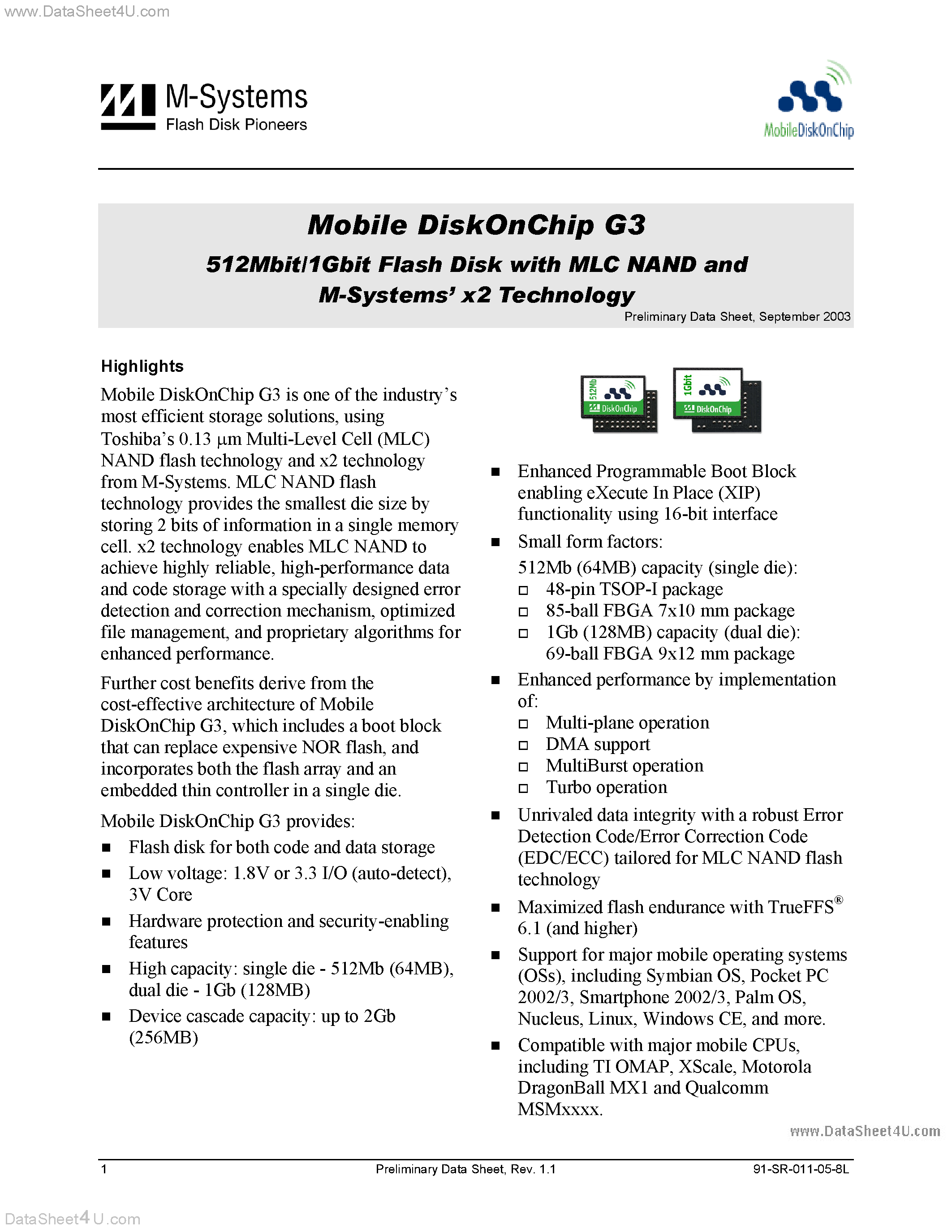 Datasheet MD4832-D512-V3Q18-X-P - Flash Memory page 1