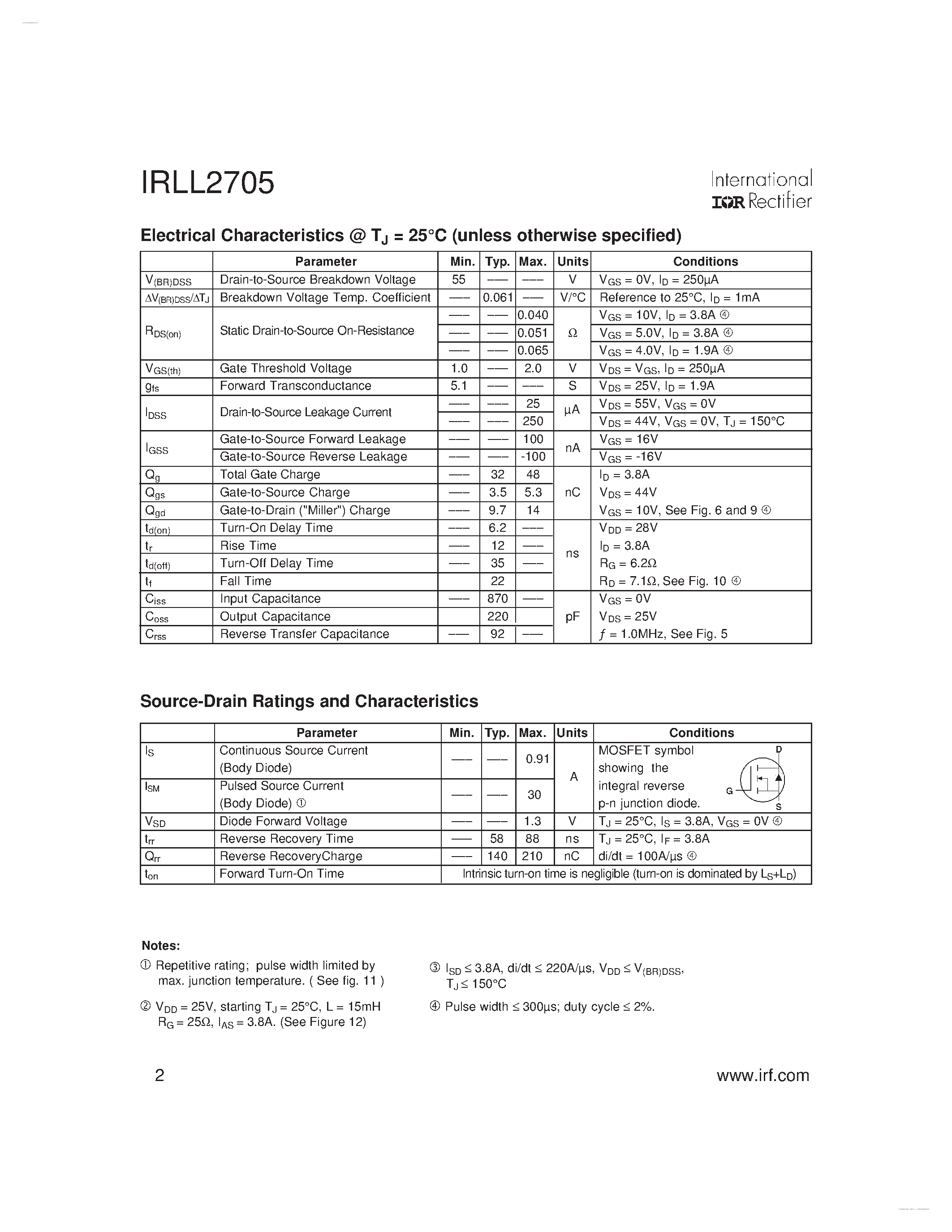 Datasheet LL2705 - Search -----> IRLL2705 page 2