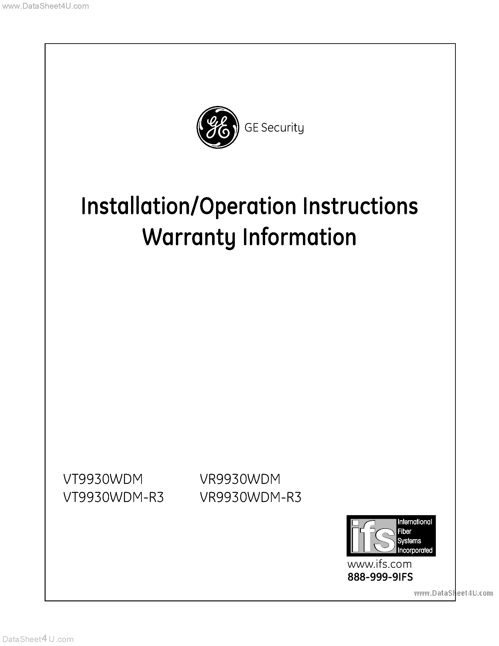 Datasheet VT9930WDM - Installation / Operation Instructions Warranty Information page 1