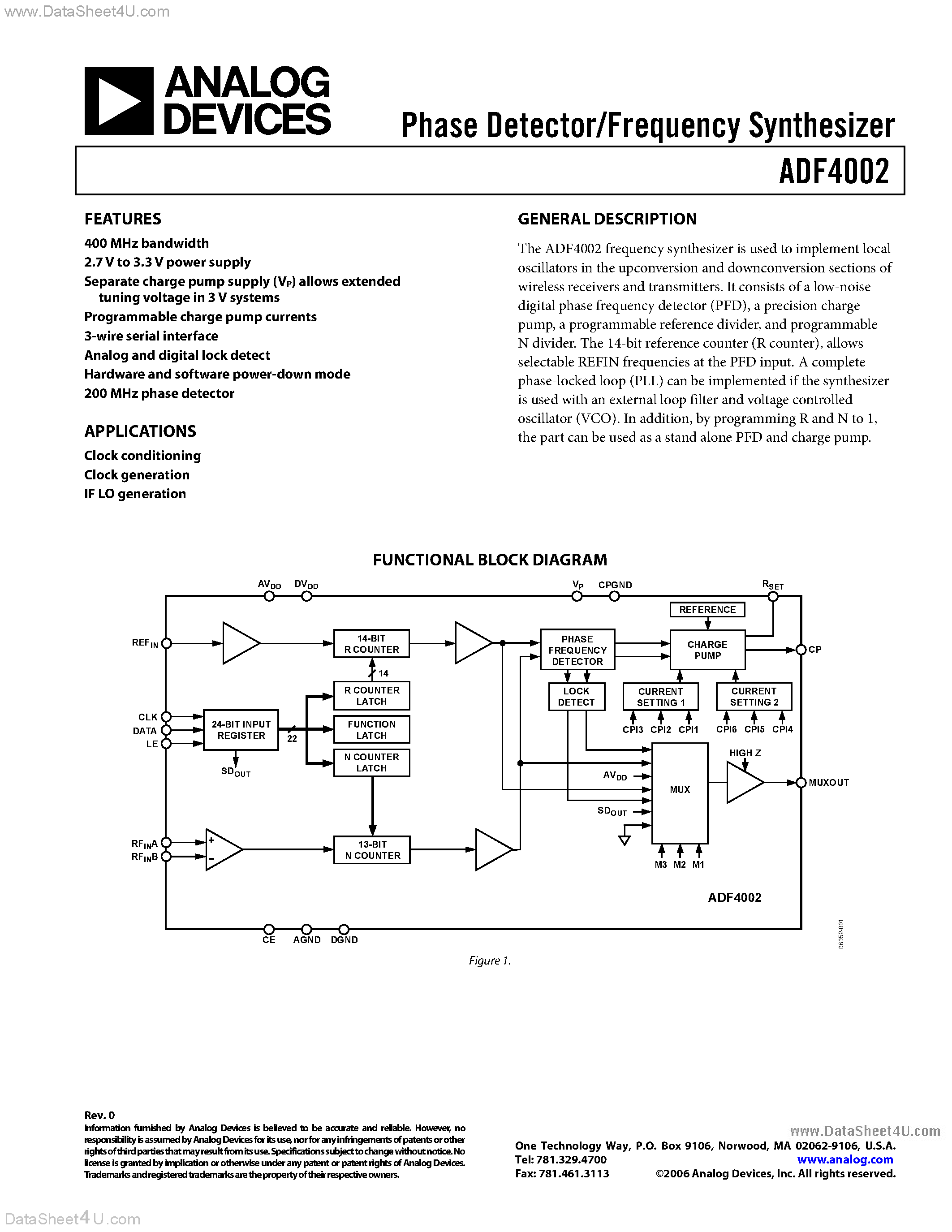 Datasheet ADF4002 - Phase Detector/Frequency Synthesizer page 1
