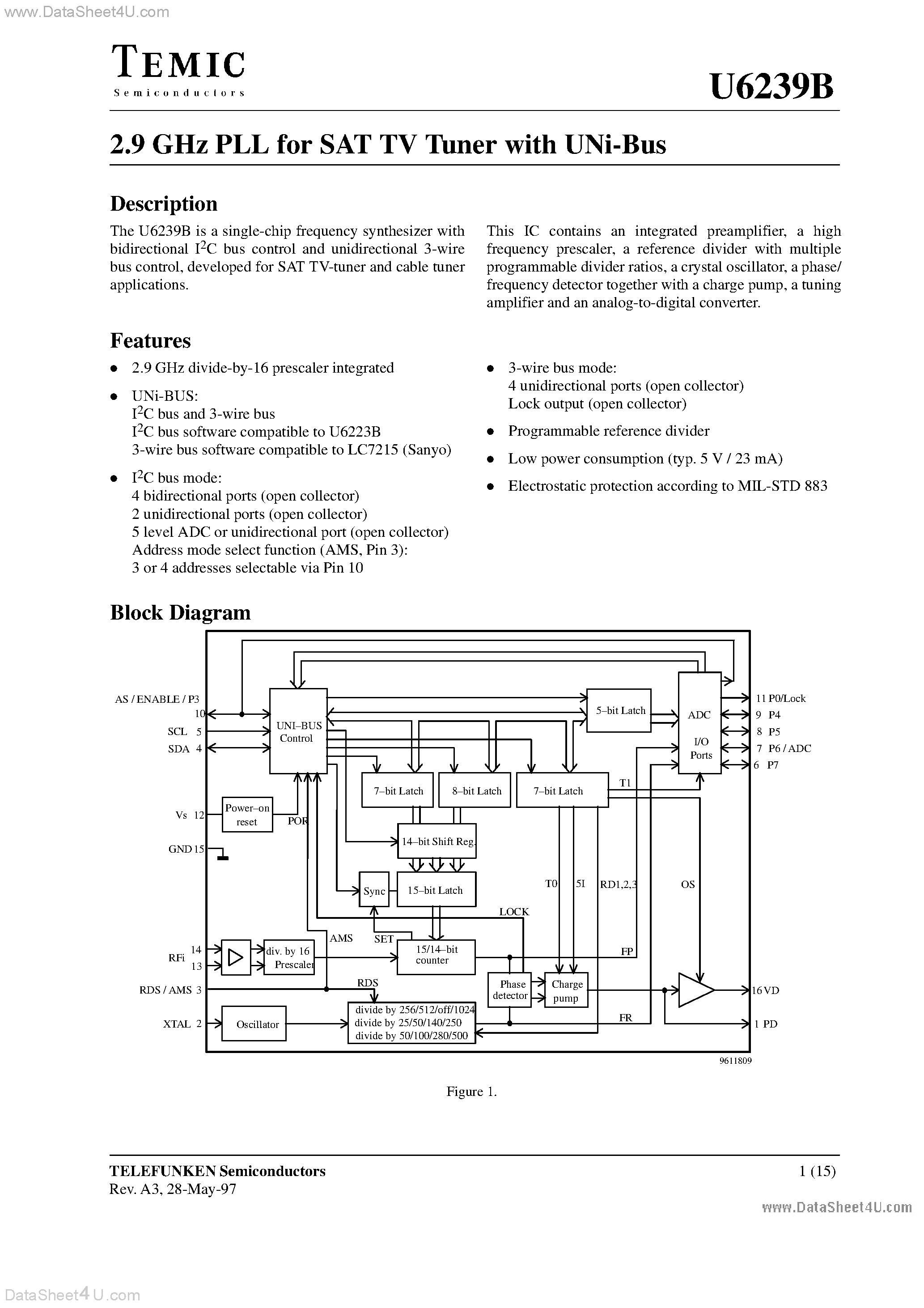 Datasheet U6239B - 2.9 GHz PLL page 1