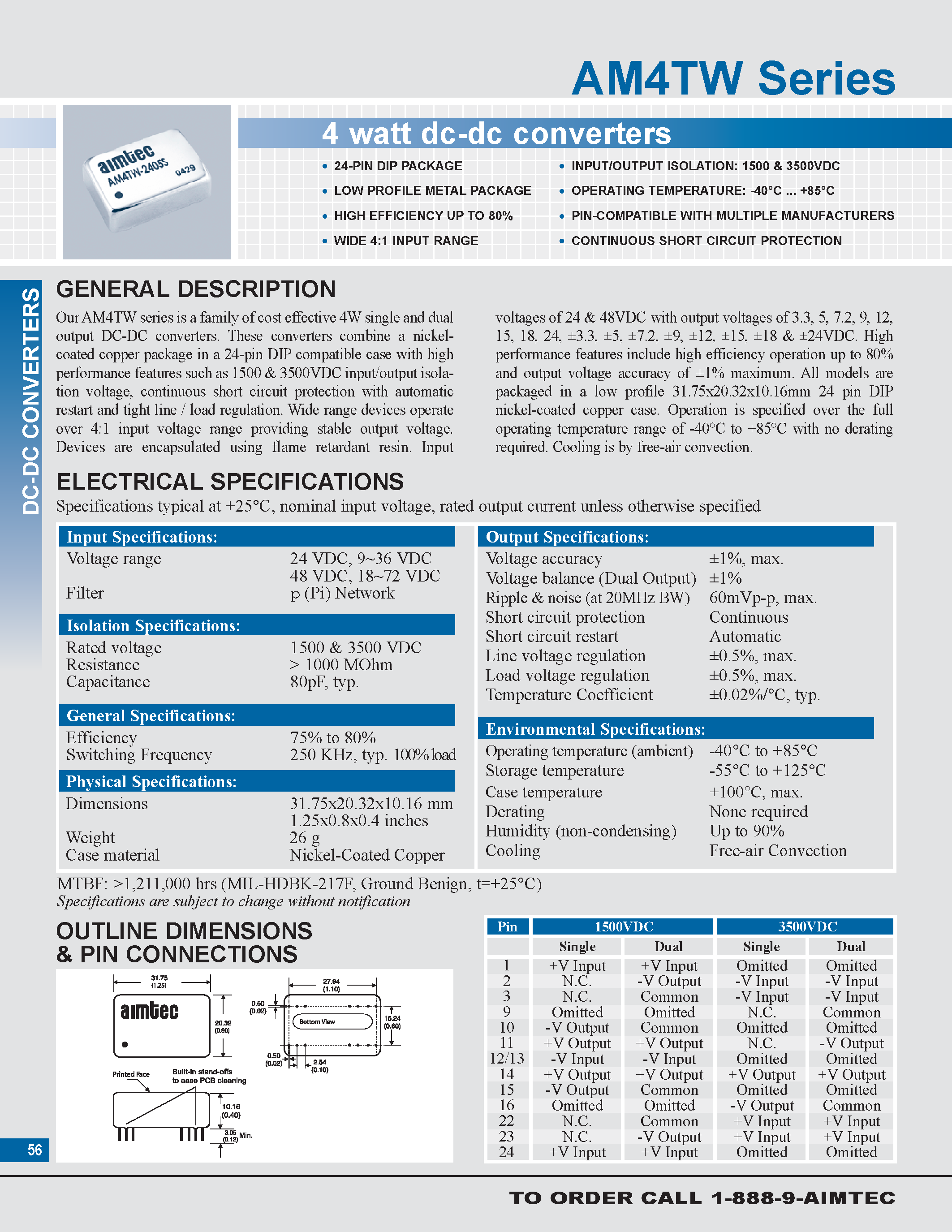 Datasheet AM4TW - 4 watt dc-dc converters page 1