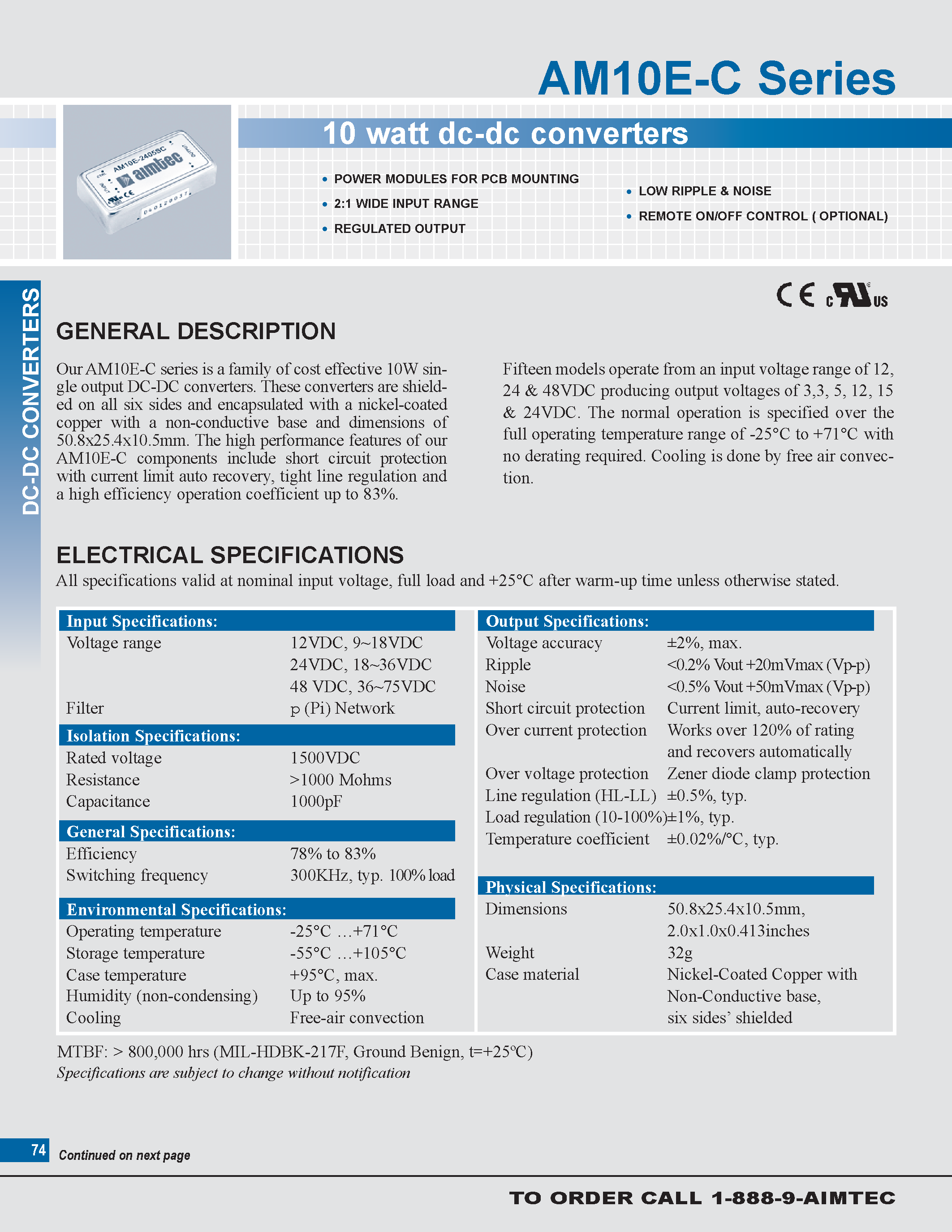 Datasheet AM10E-C - 10 watt dc-dc converters page 1