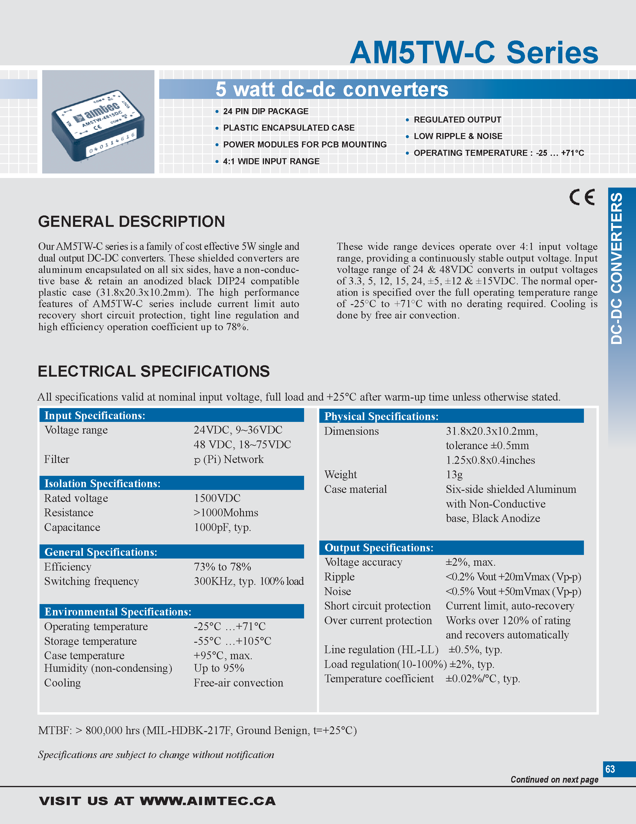 Datasheet AM5TW-C - 5 watt dc-dc converters page 1