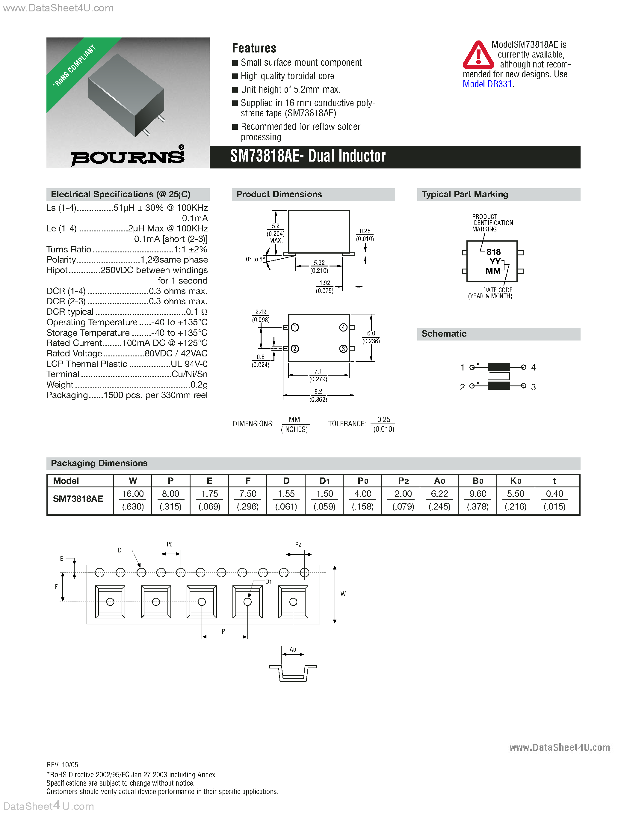 Datasheet SM73818AE - Dual Inductor page 1