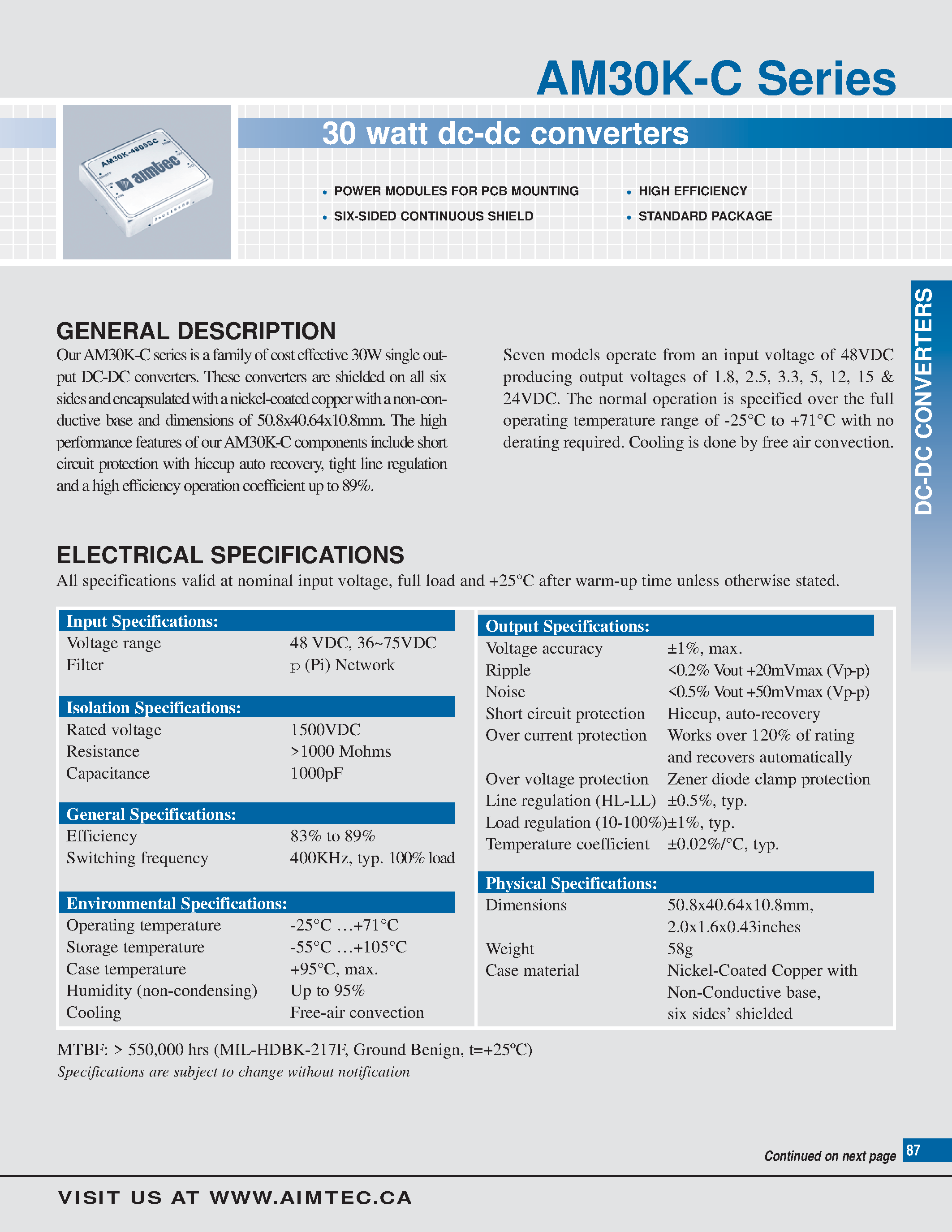 Datasheet AM30K-C - 30 watt dc-dc converters page 1