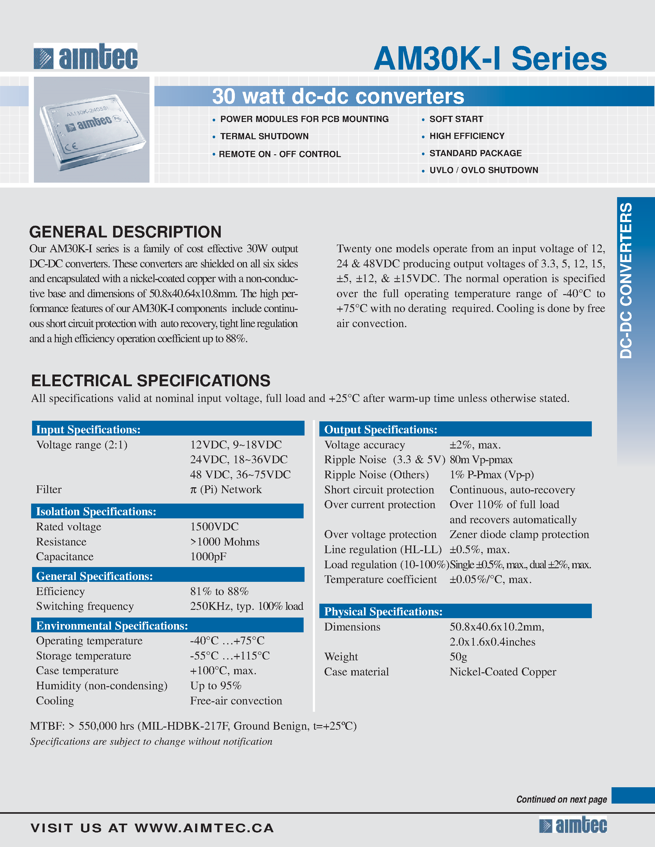 Datasheet AM30K-I - 30 watt dc-dc converters page 1