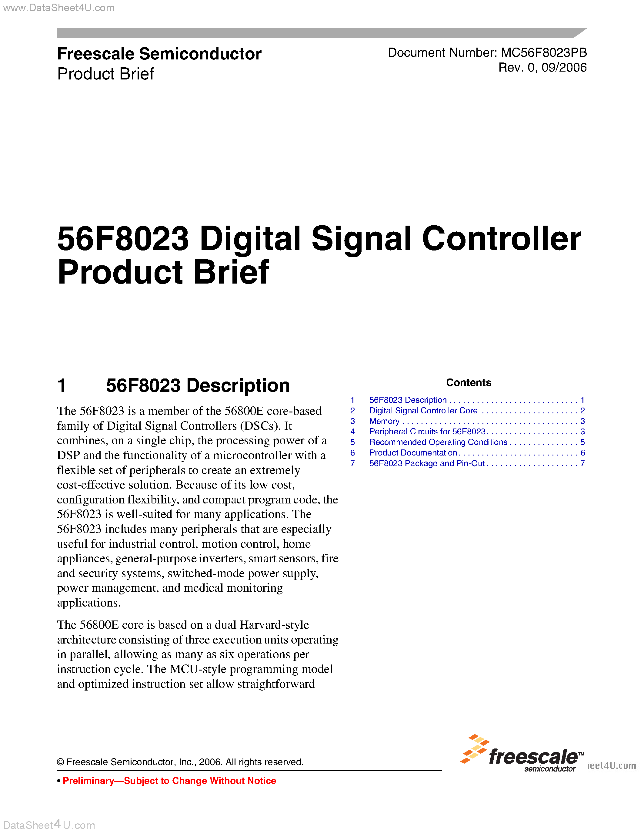 Даташит MC56F8023 - Digital Signal Controller страница 1