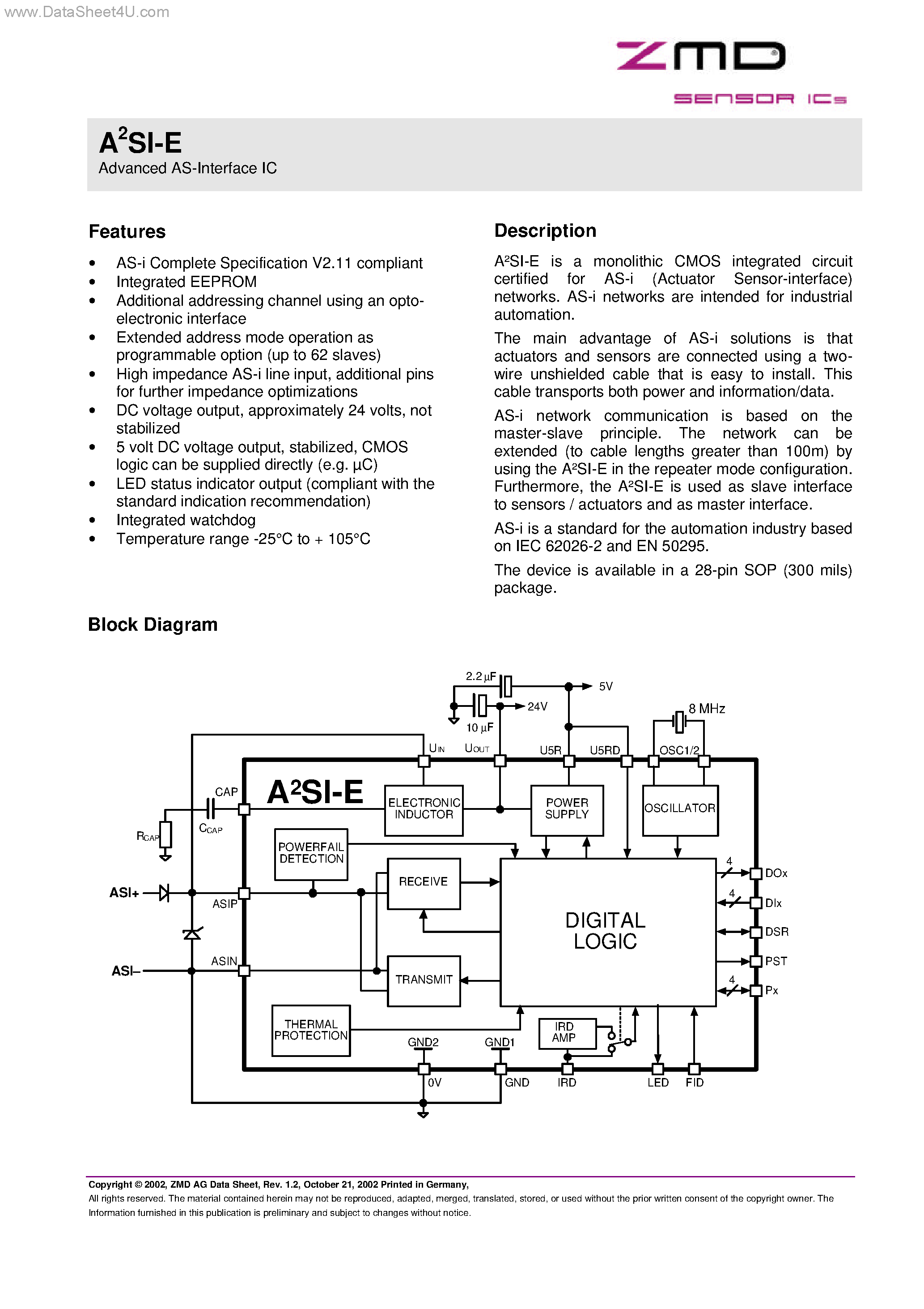 Datasheet A2SI-E - Advanced AS-Interface IC page 1
