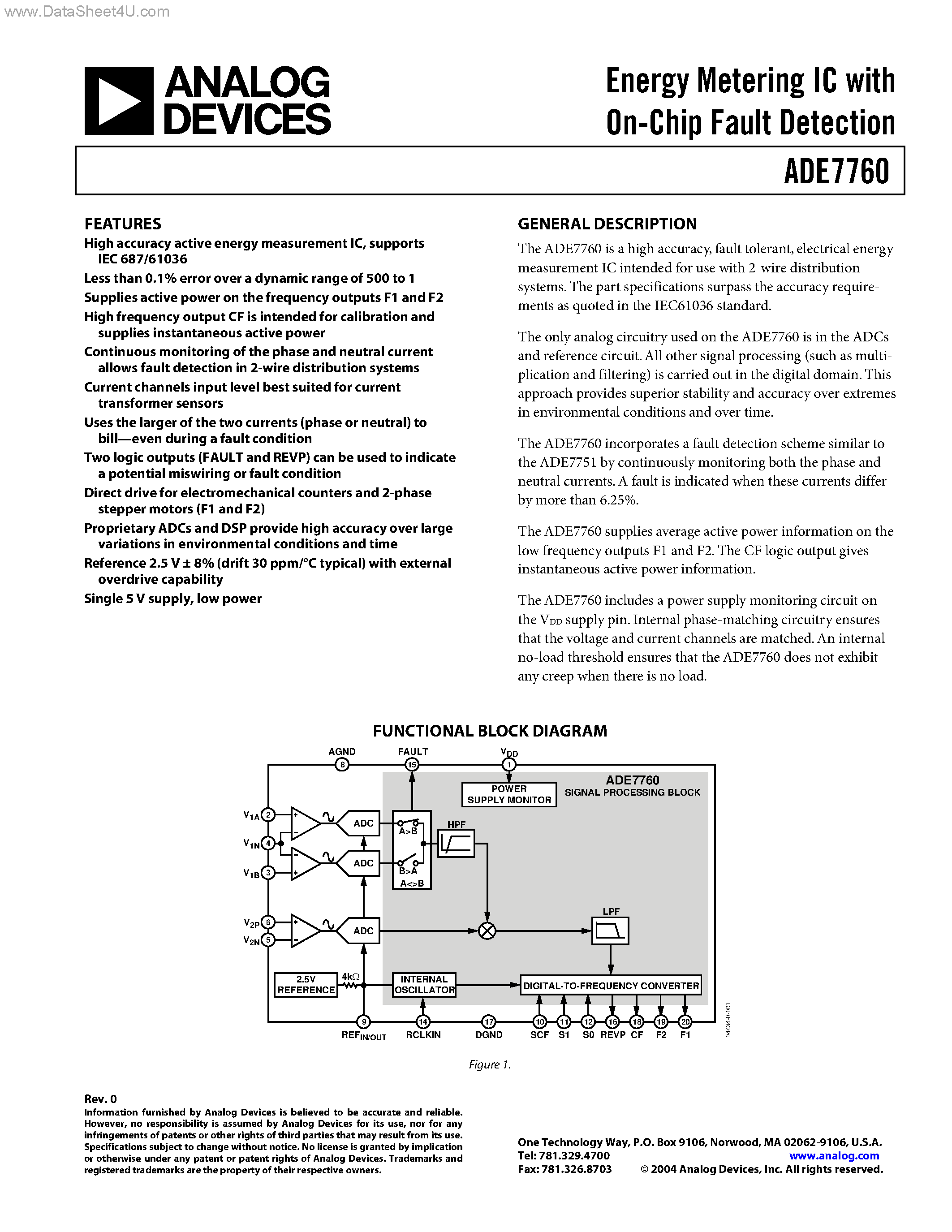 Даташит ADE7760 - Energy Metering IC страница 1