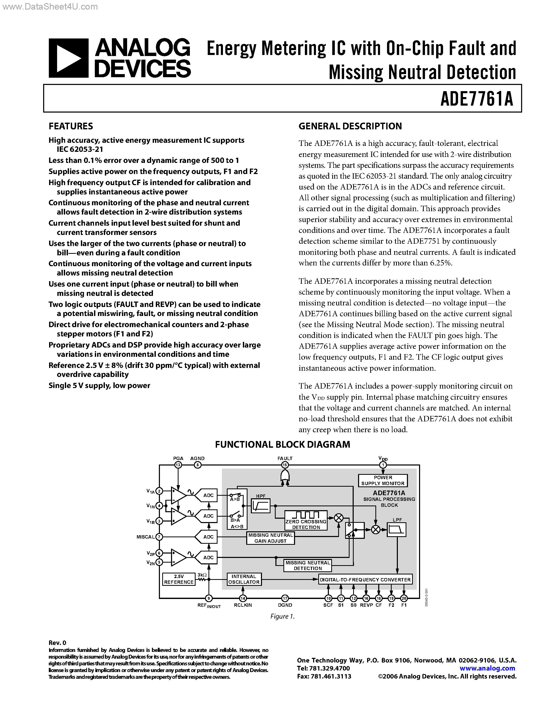 Даташит ADE7761A - Energy Metering IC страница 1