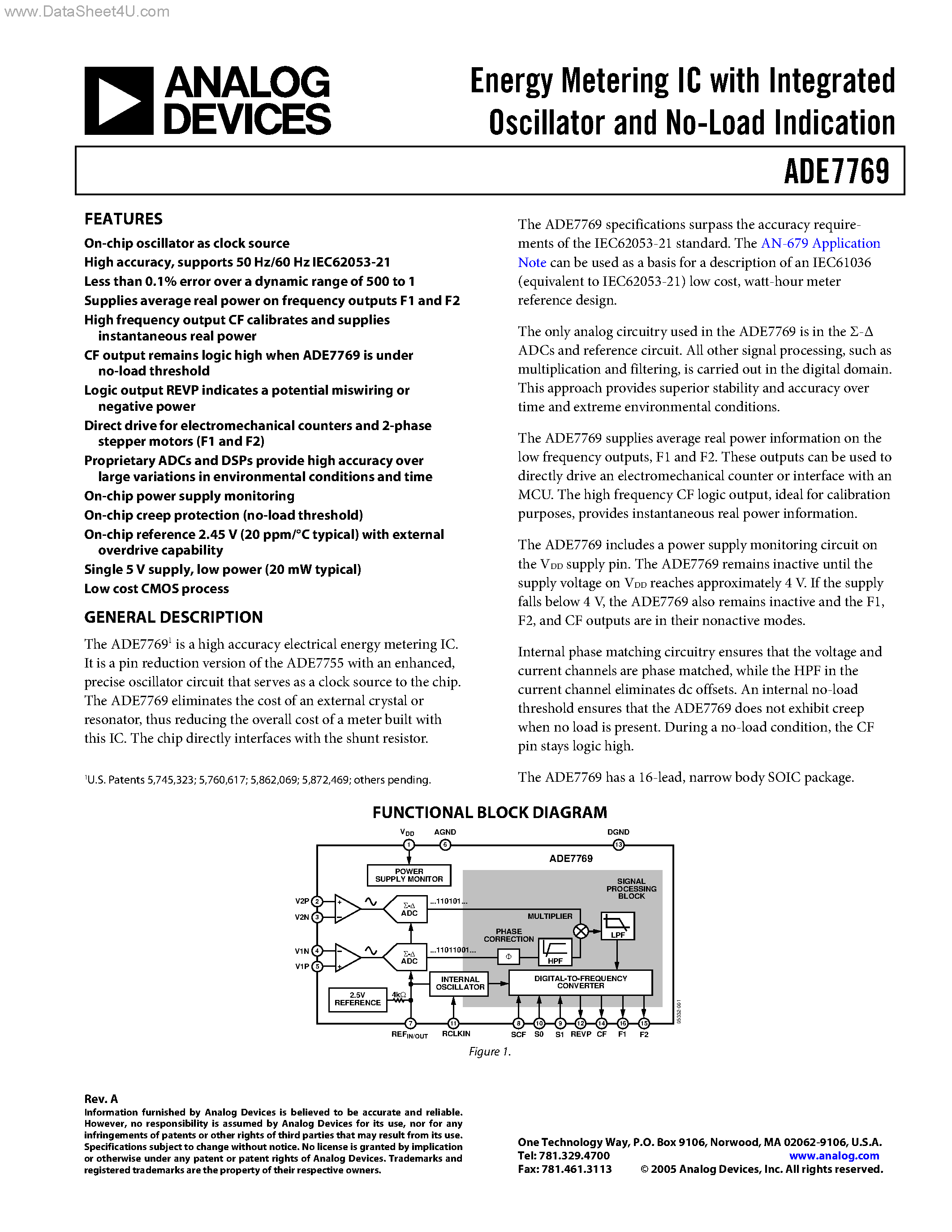 Datasheet ADE7769 - Energy Metering IC page 1