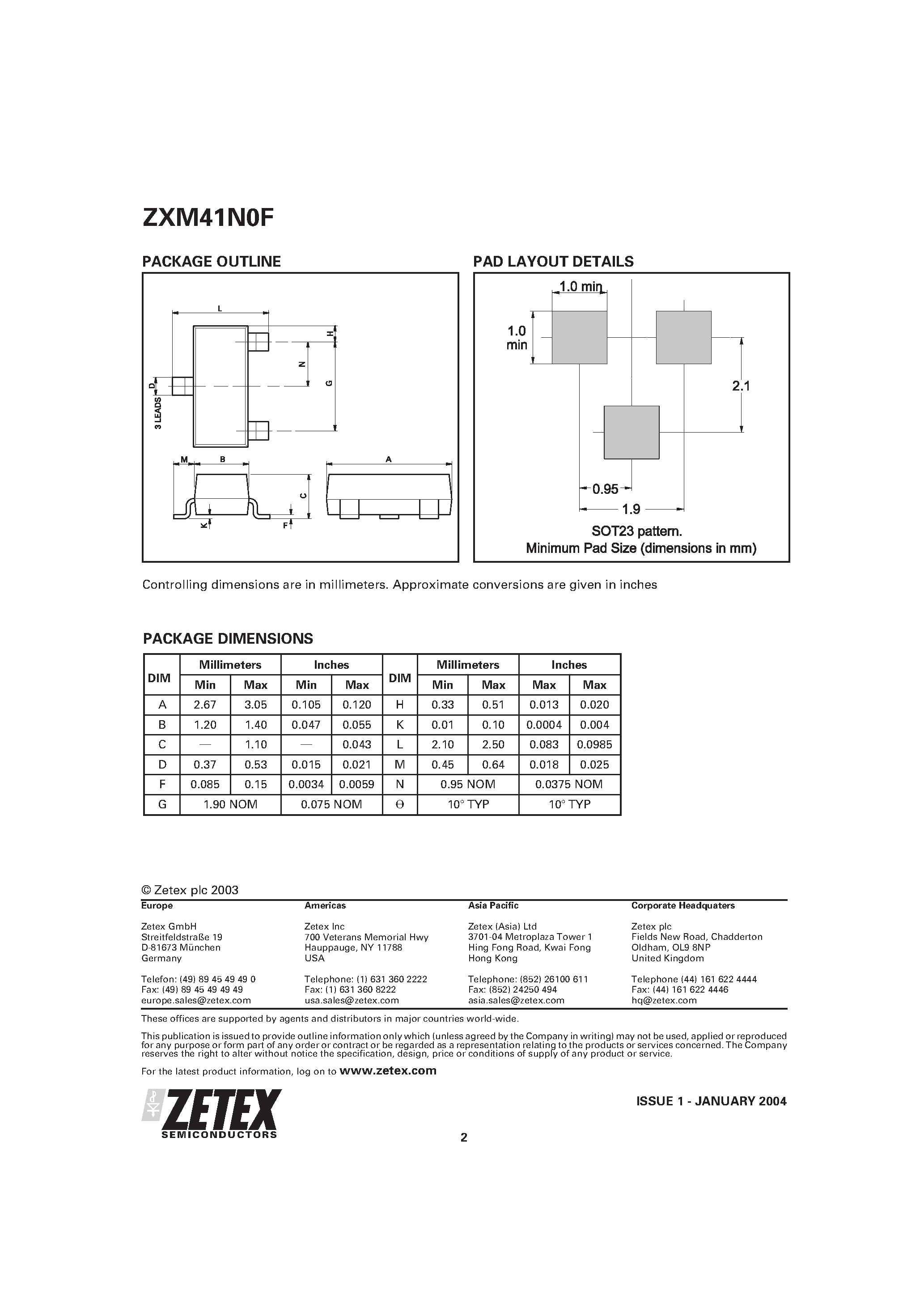 Datasheet ZXM41N0F - SOT23 N-CHANNEL ENHANCEMENT MODE VERTICAL D MOSFET page 2