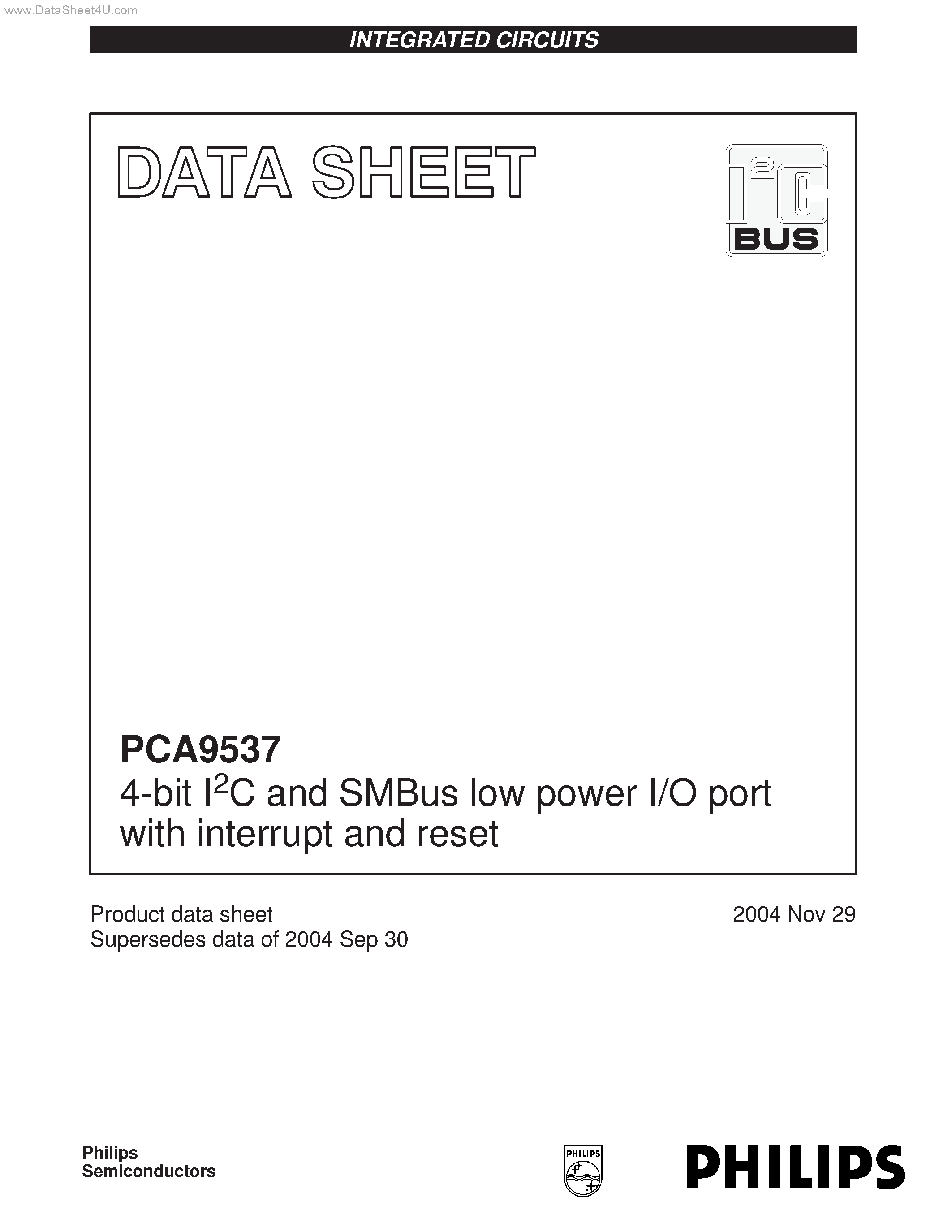 Datasheet PCA9537 - 4-bit I2C and SMBus low power I/O port page 1