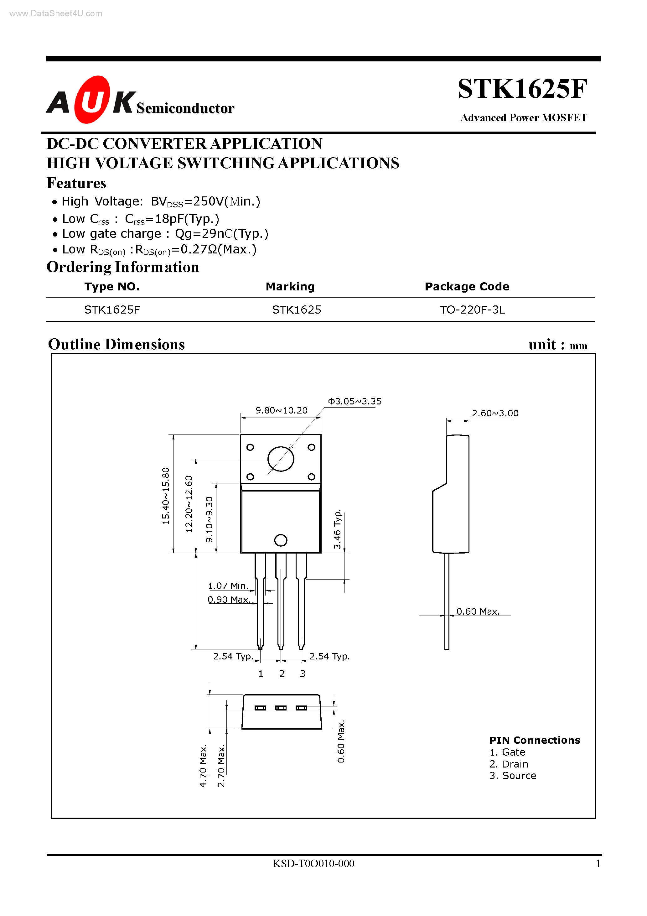 Даташит STK1625F - Advanced Power MOSFET страница 1