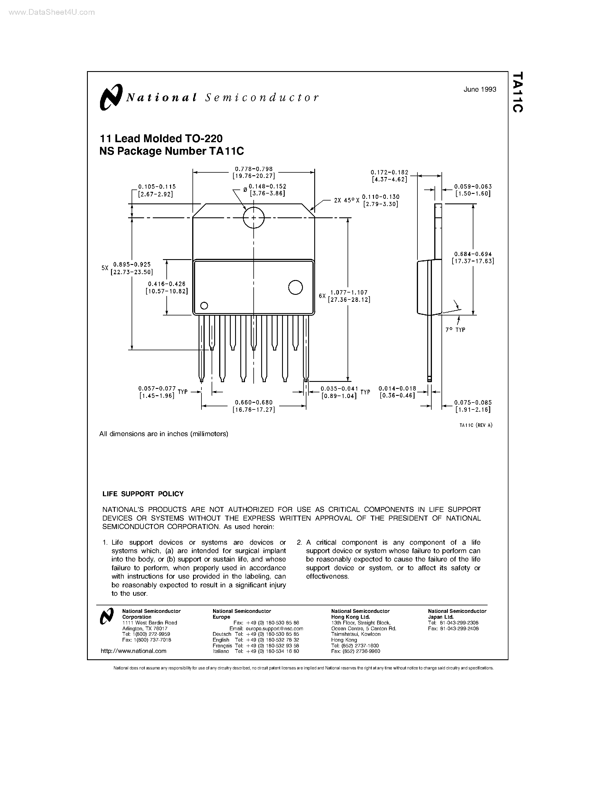 Datasheet TA11C - 11 Lead Molded TO-220 NS Package page 1