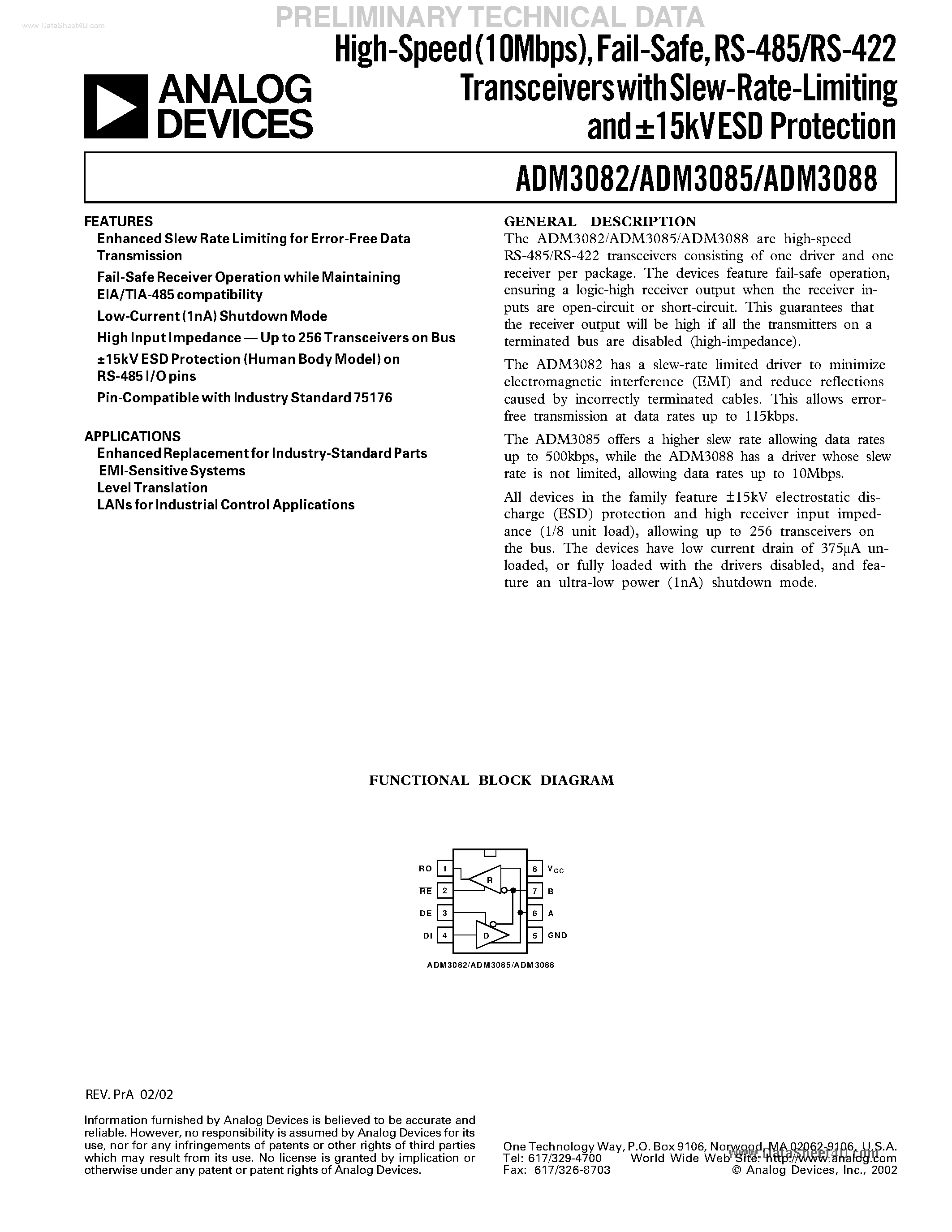 Даташит ADM3082 - (ADM3082 -ADM3089) Transceivers страница 1