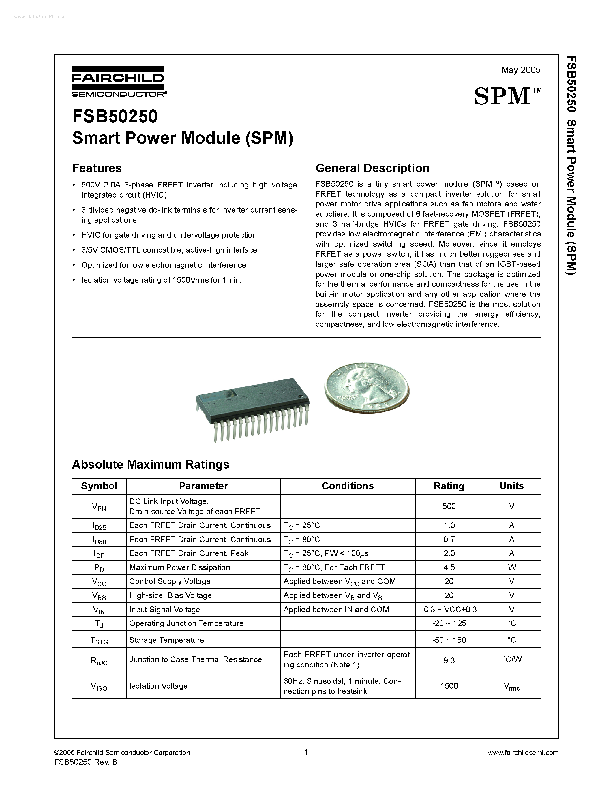 Datasheet FSB50250 - Smart Power Module page 1