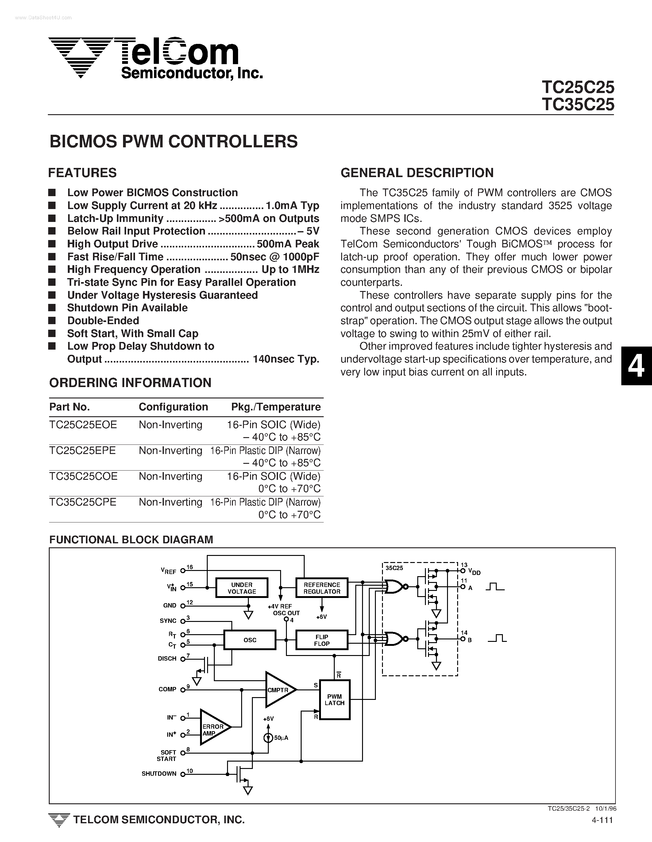 Datasheet TC35C25 - BICMOS PWM CONTROLLERS page 1