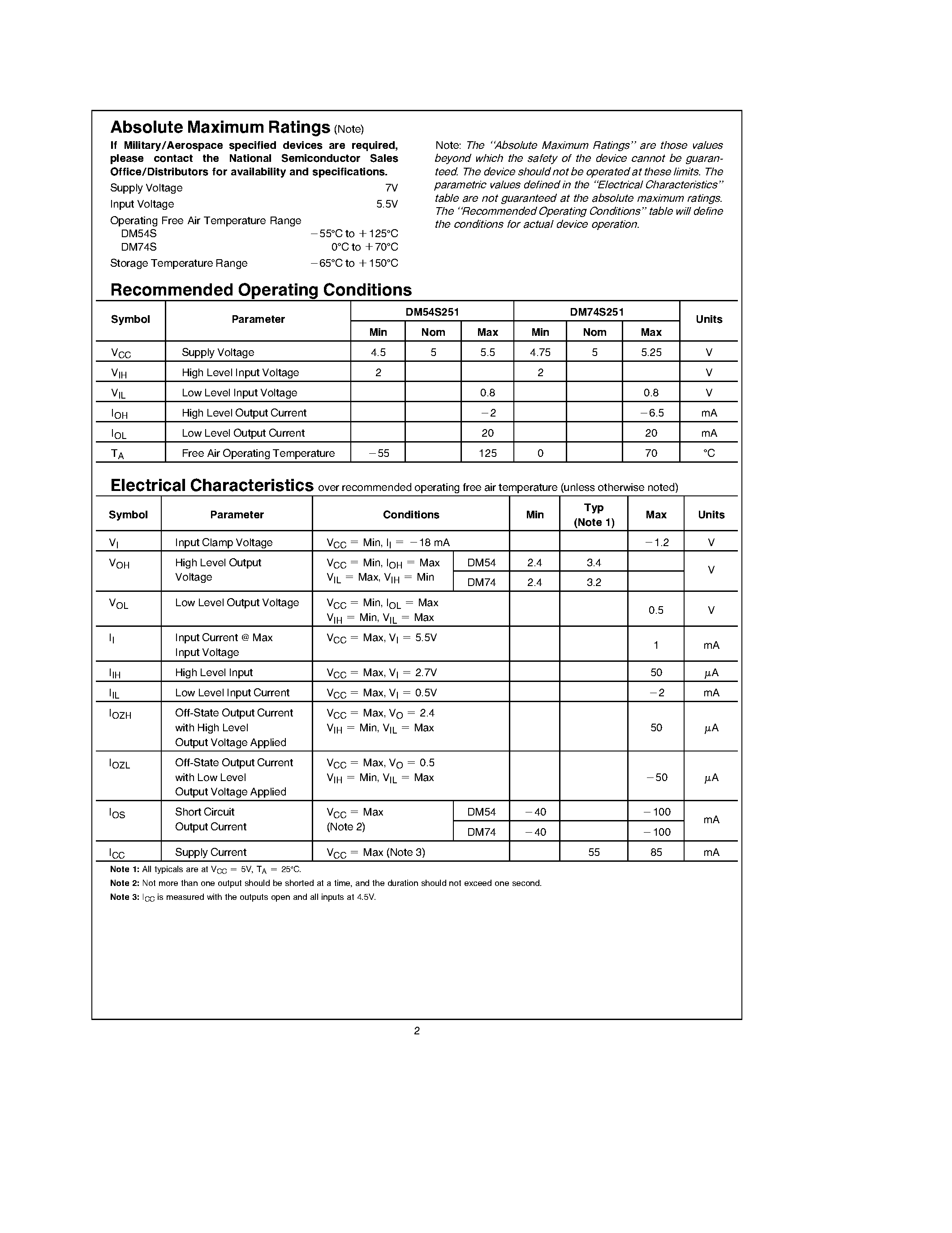 Datasheet DM74S251 - TRI-STATE 1 of 8 Line Data Selector/Multiplexer page 2