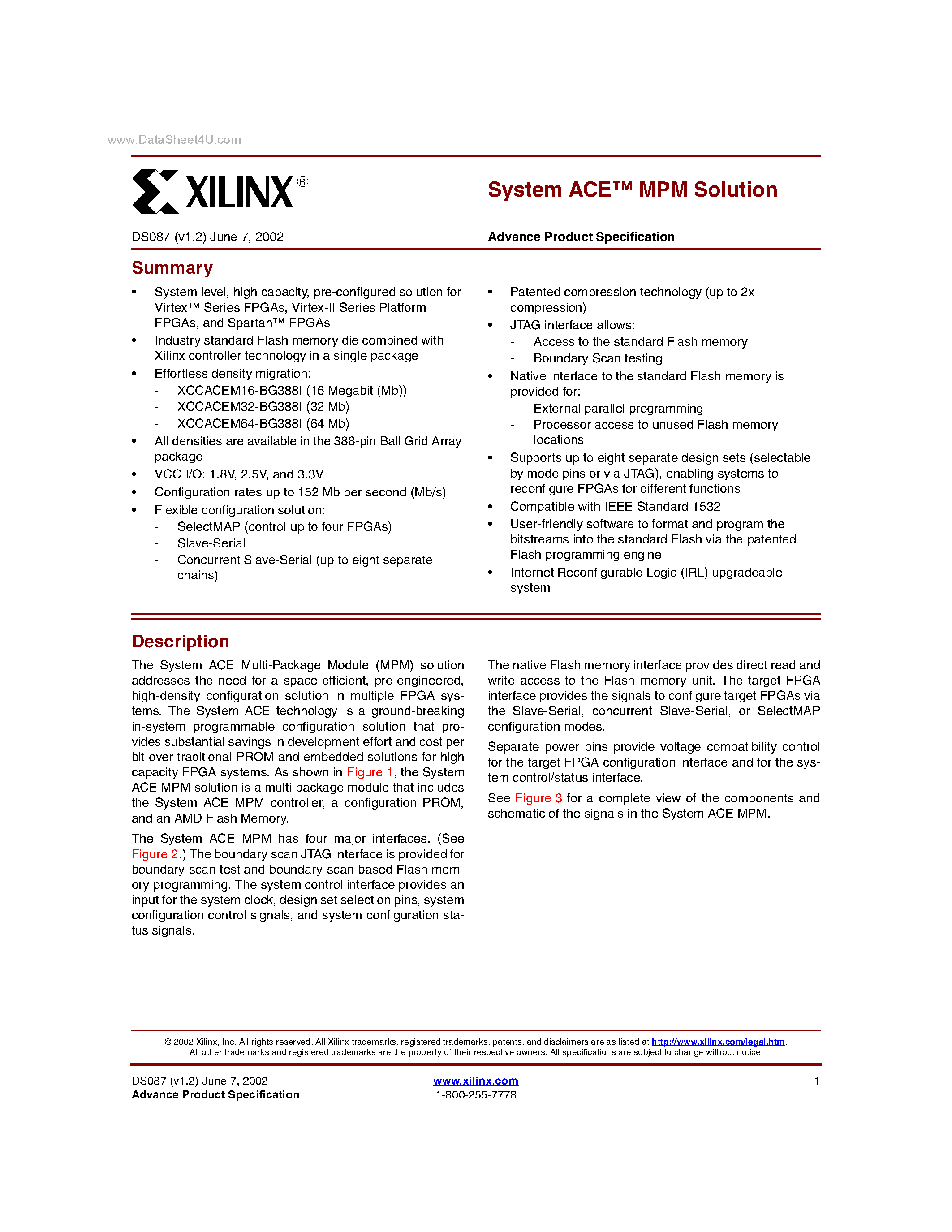 Datasheet XCCACEM16 - (XCCACEM16 - XCCACEM64) System ACE MPM Solution page 1