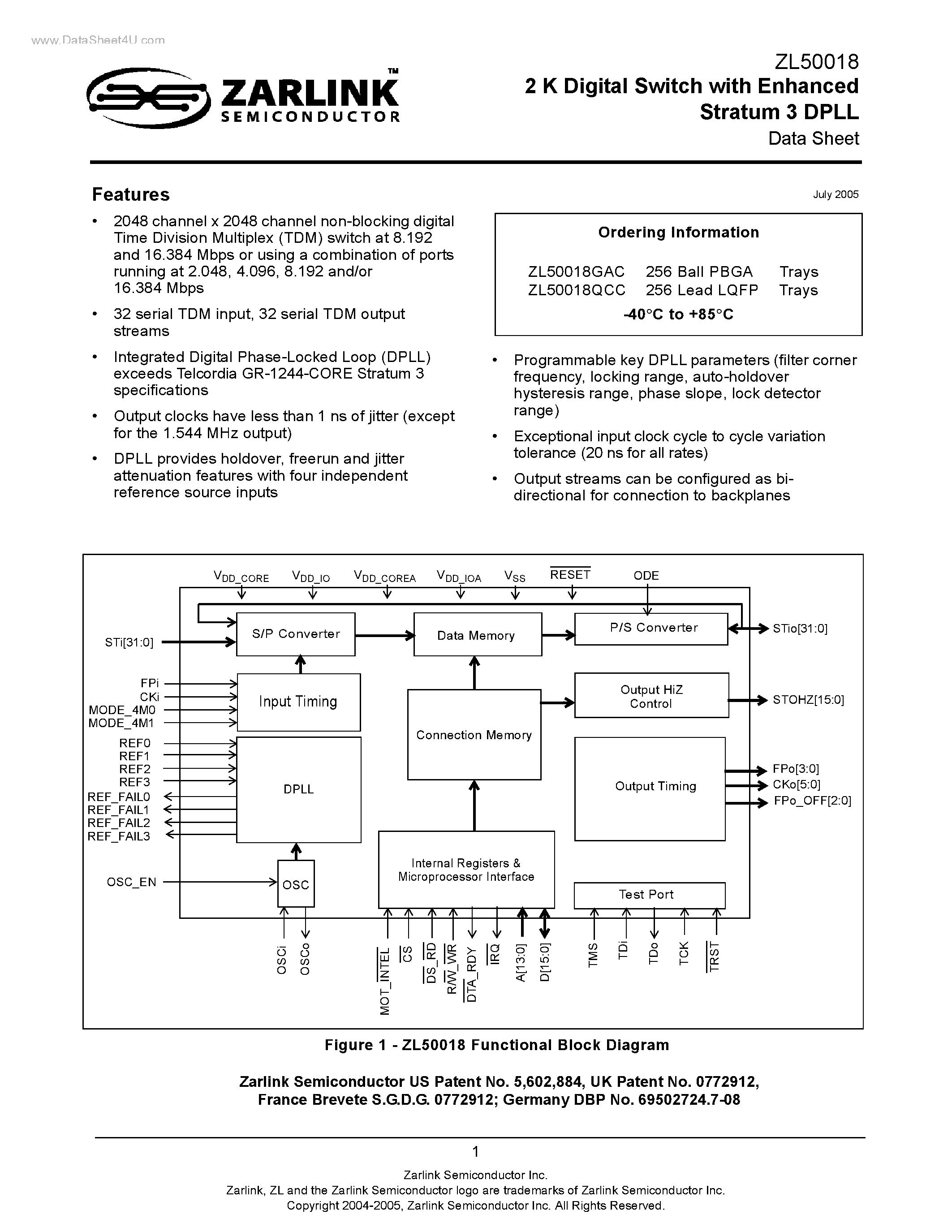 Datasheet ZL50018 - 2 K Digital Switch page 1