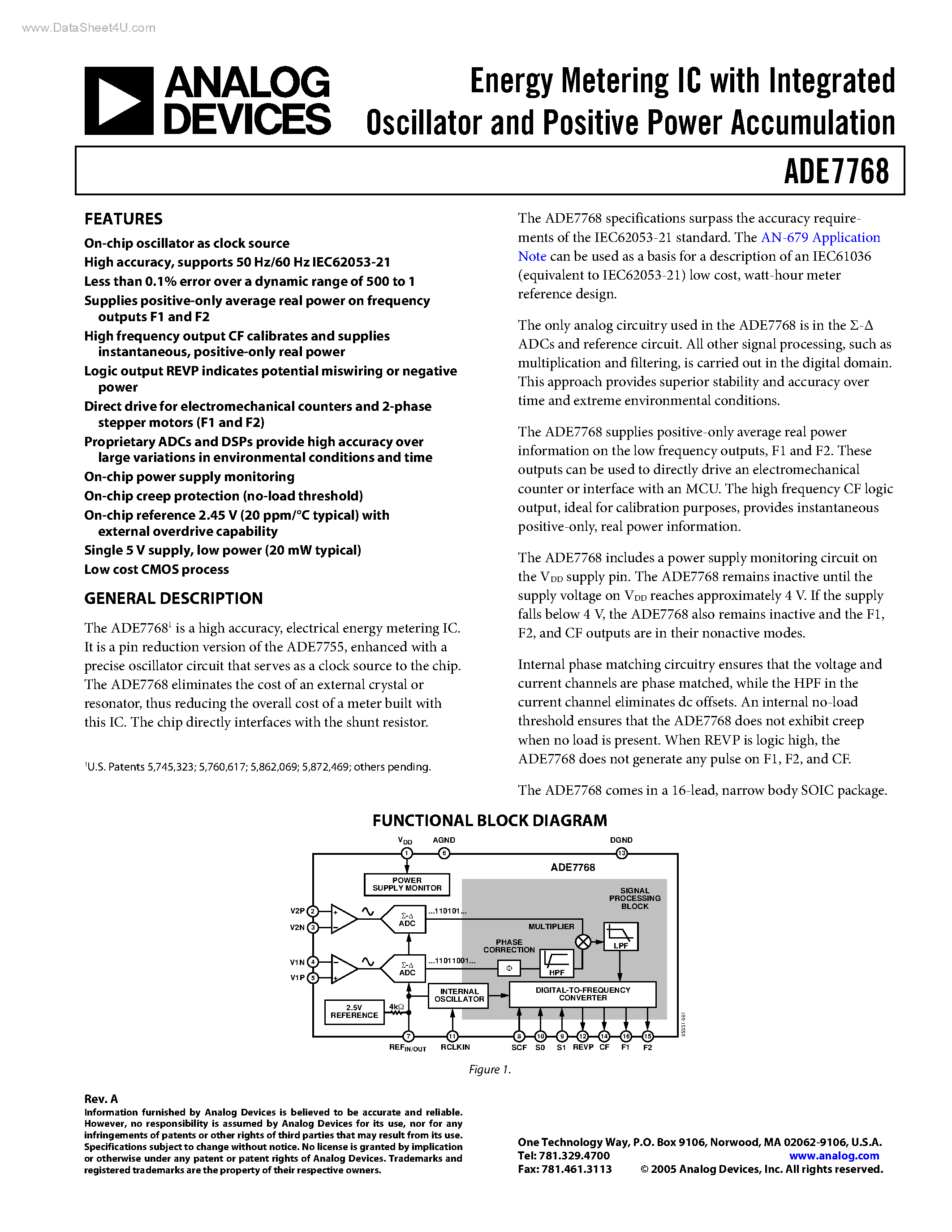 Даташит ADE7768 - Energy Metering IC страница 1