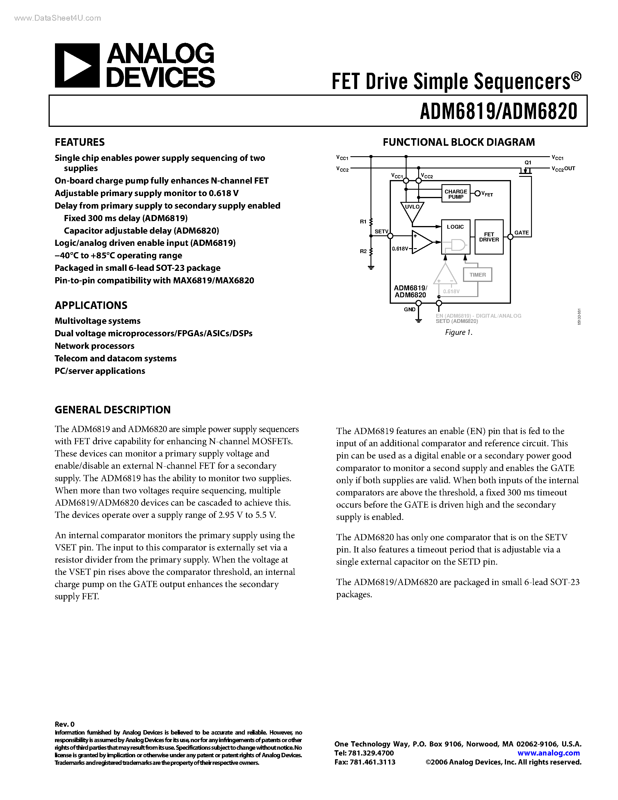 Даташит ADM6819 - (ADM6819 / ADM6820) FET Drive Simple Sequencers страница 1