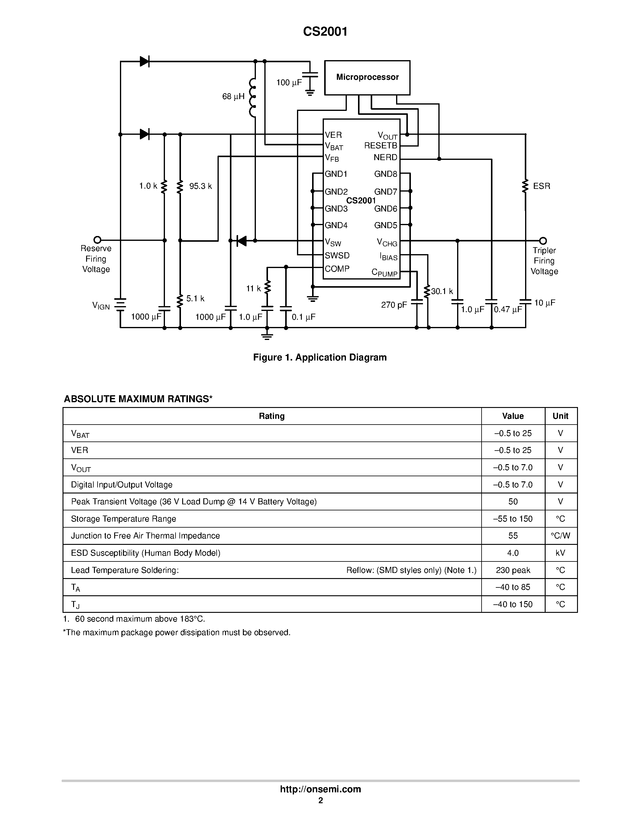 Datasheet CS2001 - 100 mA Linear Regulator page 2