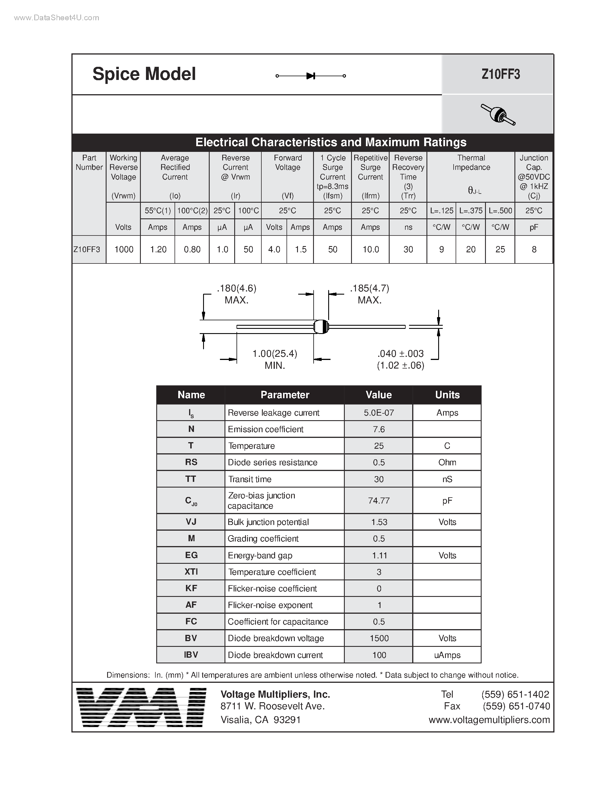 Datasheet Z10FF3 - Spice Model page 1