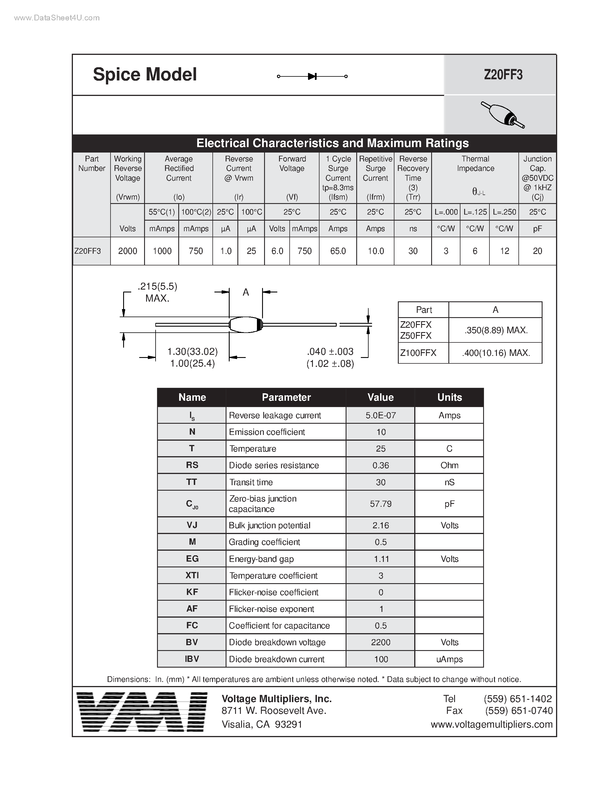 Datasheet Z20FF3 - Spice Model page 1