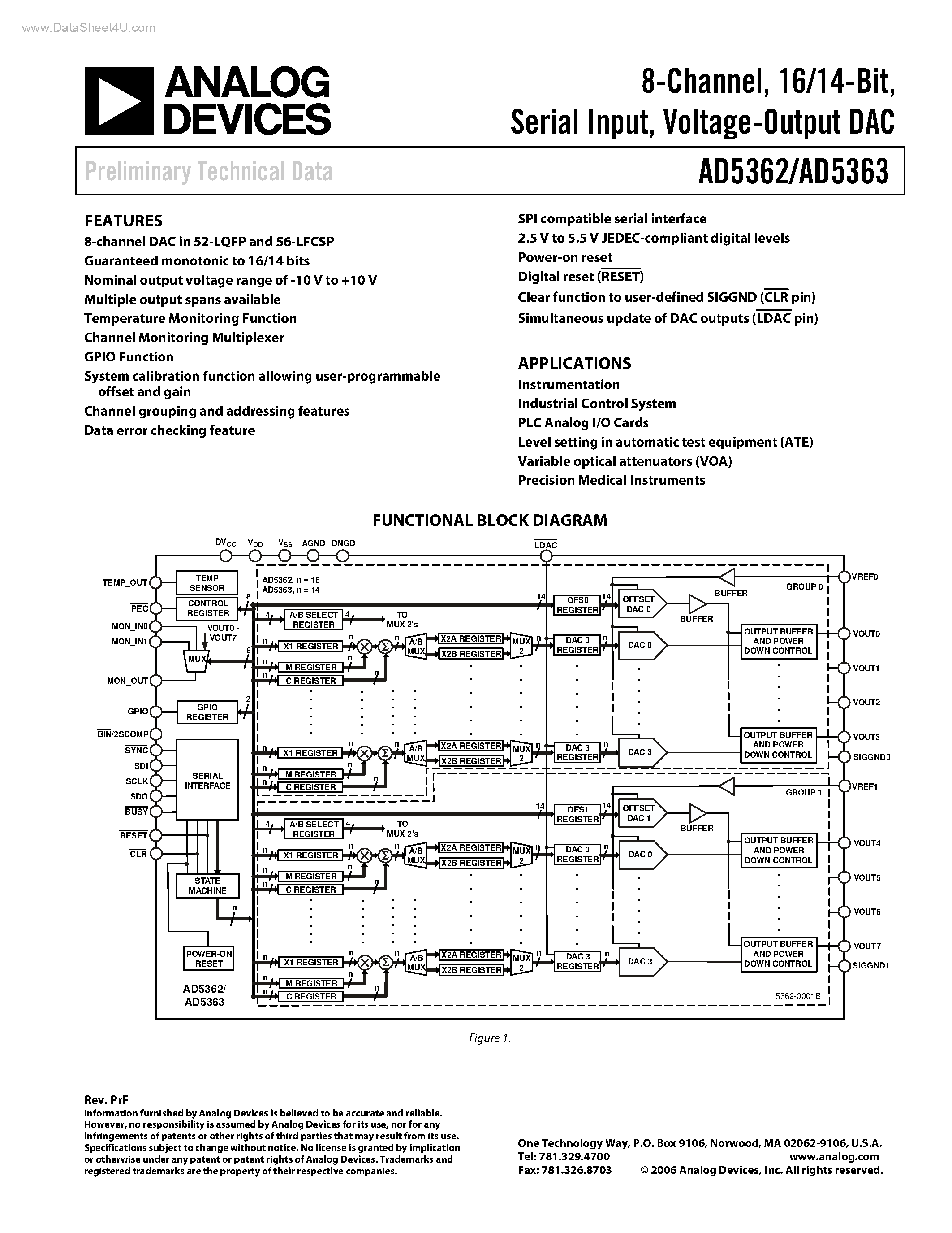 Даташит AD5362 - (AD5362 / AD5363) Voltage-Output DAC страница 1