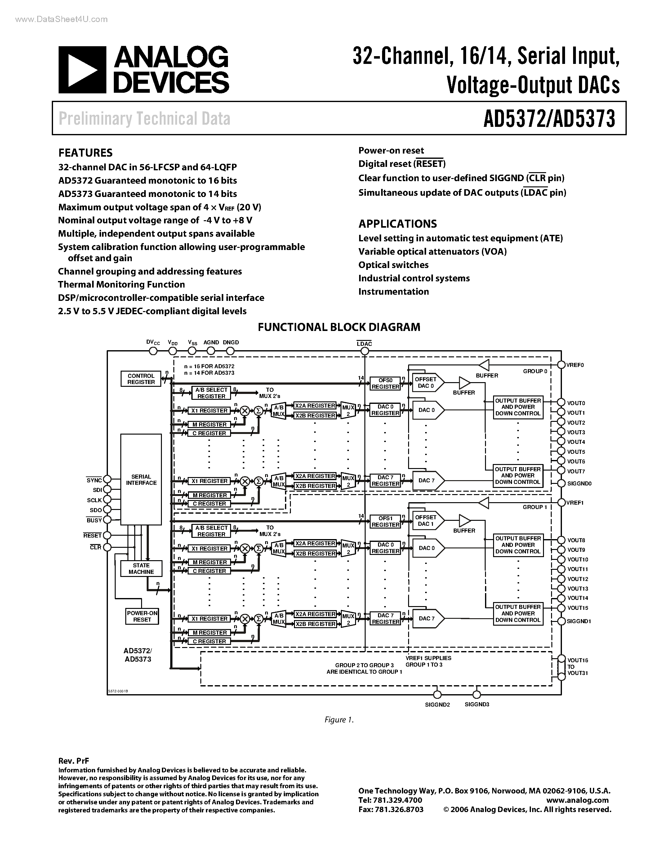 Datasheet AD5372 - (AD5372 / AD5373) Voltage-Output DACs page 1